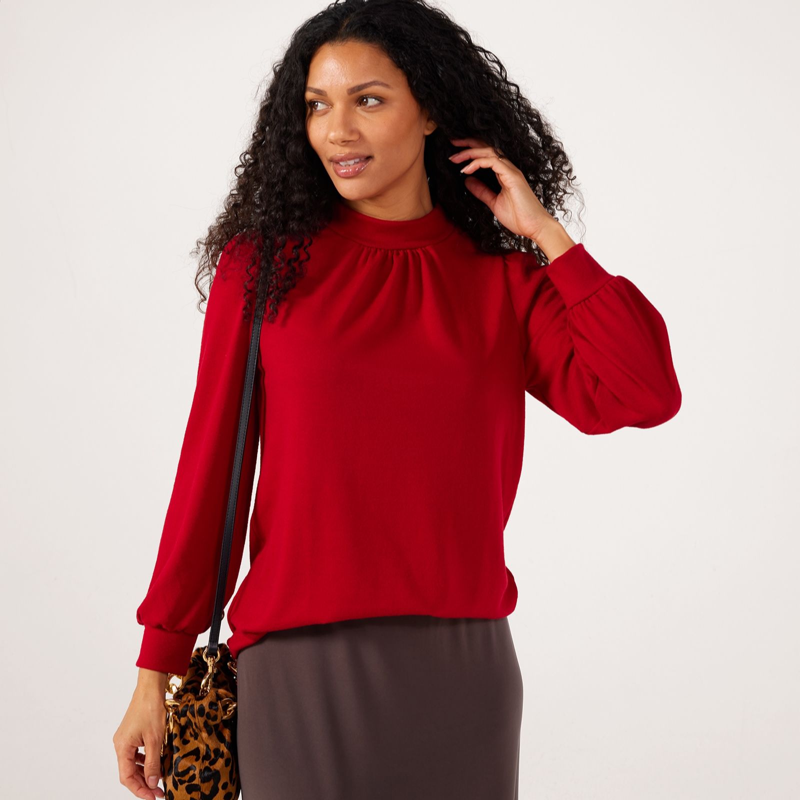 Kim & Co Soft Touch Long Blouson Sleeve Top With Shirring