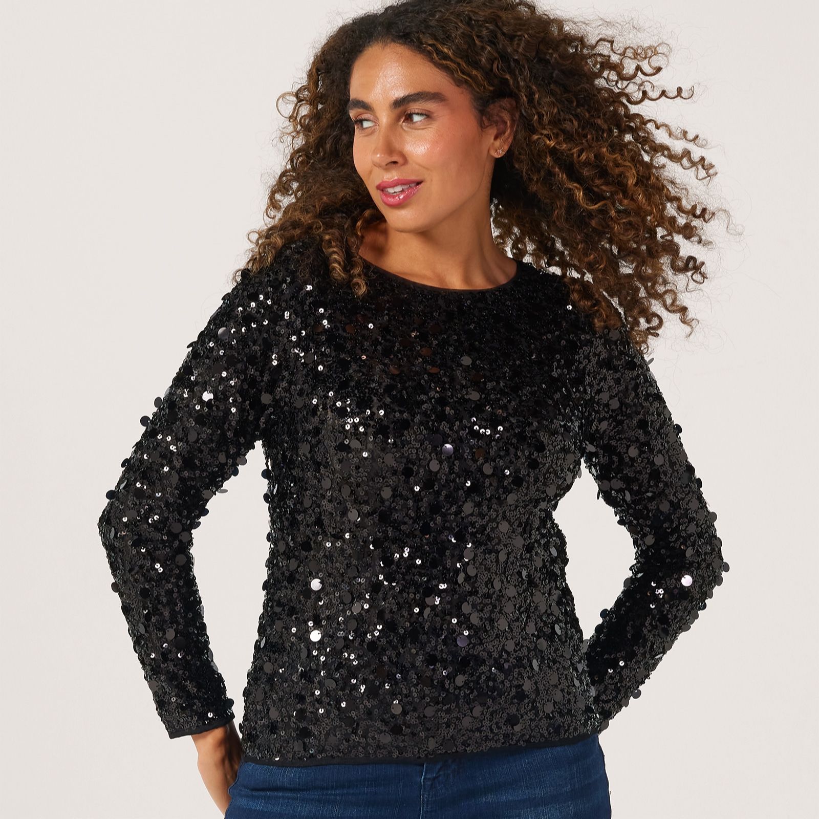 Dannii Minogue Sequin Long Sleeve Top Petite