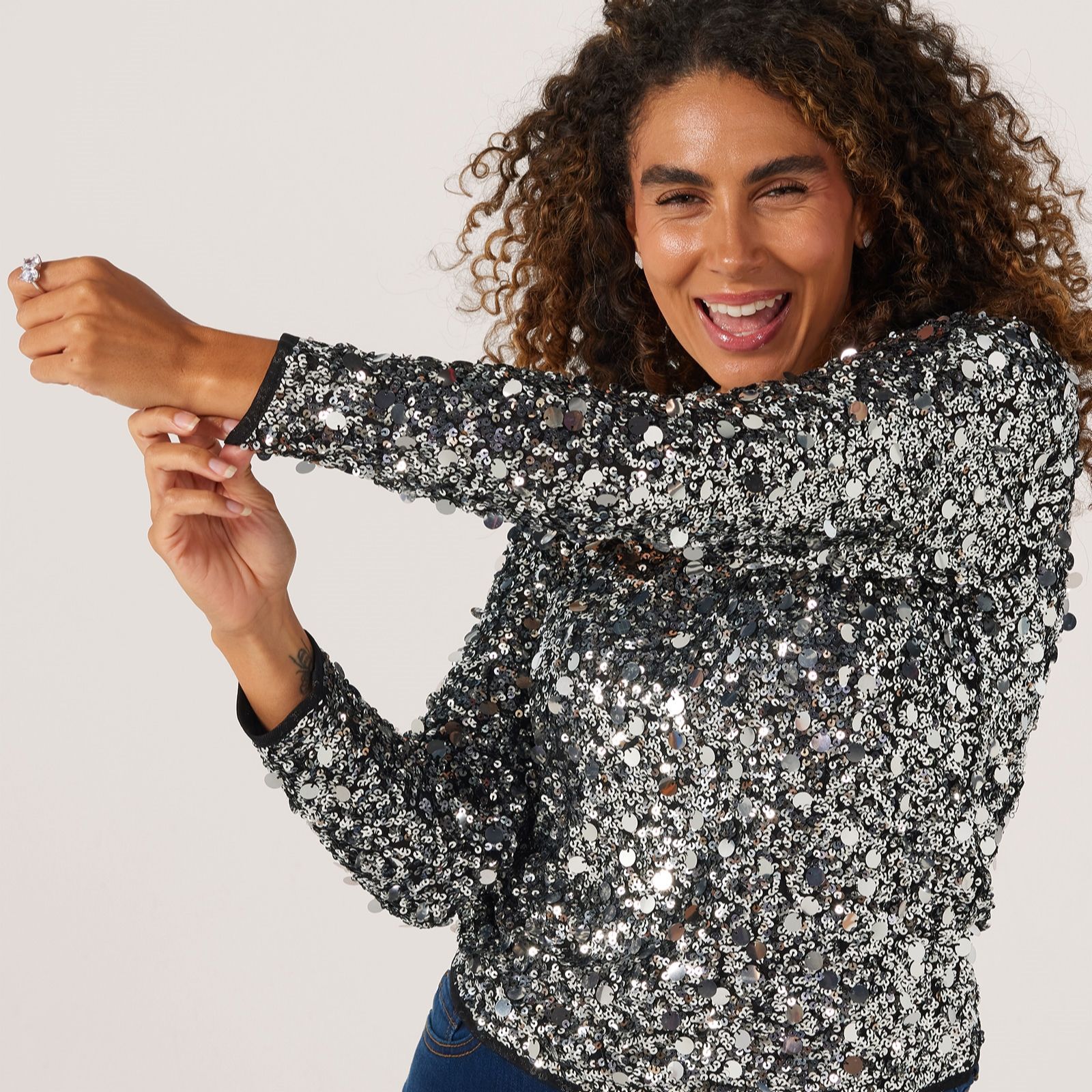 Dannii Minogue Sequin Long Sleeve Top Petite