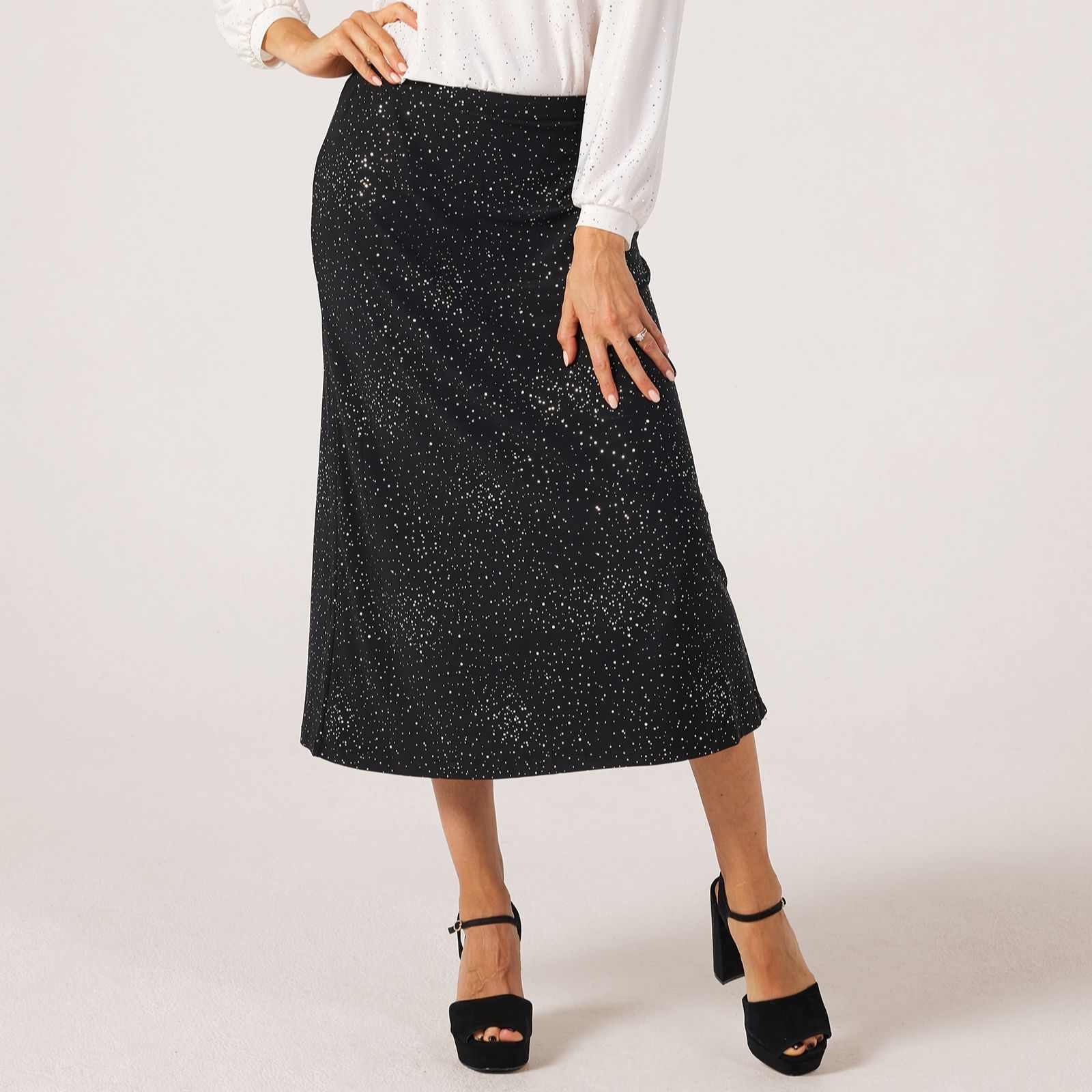 Kim & Co Foil Brazil Jersey Mid Length Skirt.