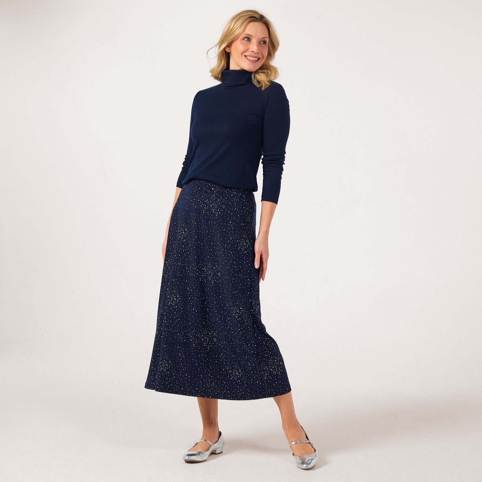 Kim & Co Foil Brazil Jersey Mid Length Skirt.