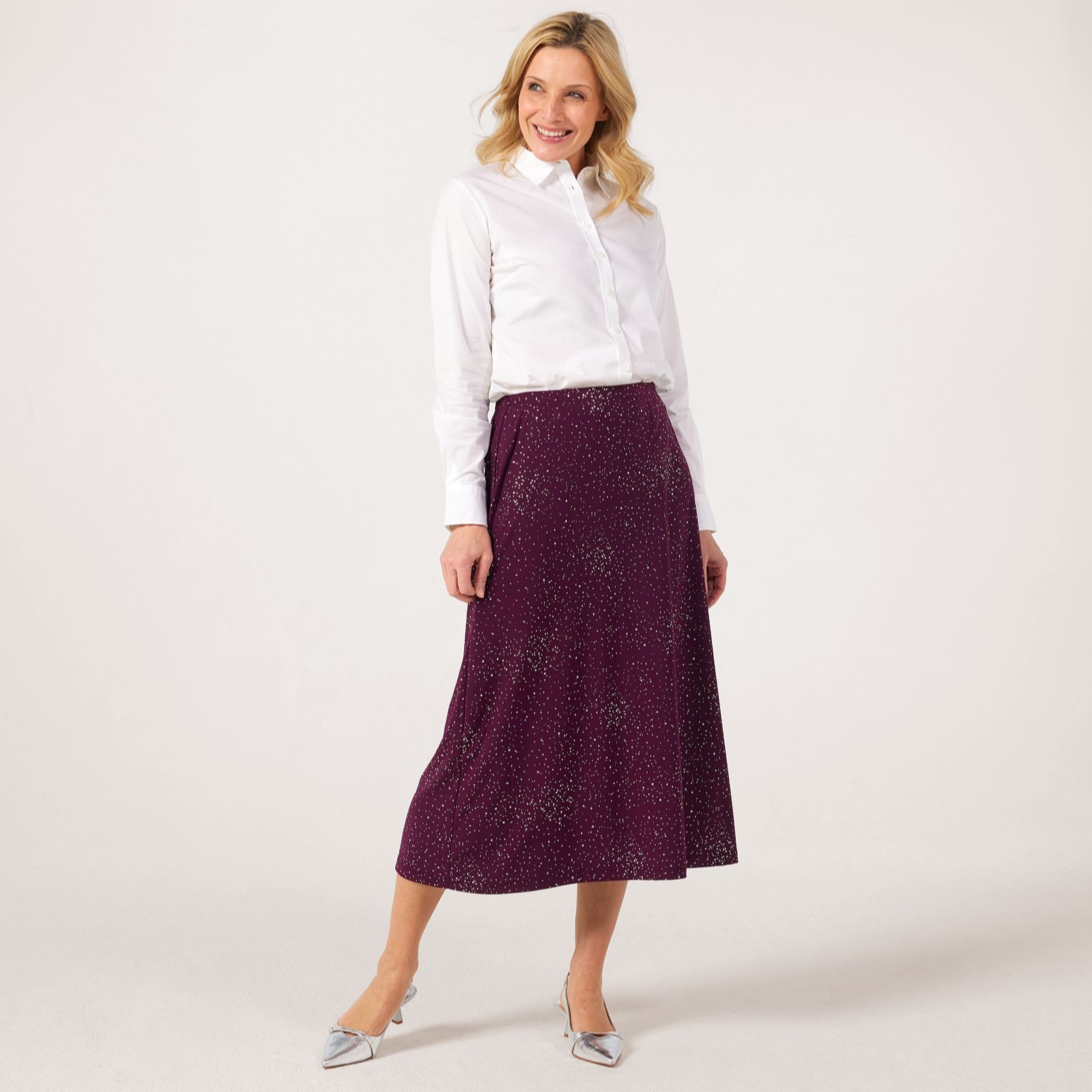 Kim & Co Foil Brazil Jersey Mid Length Skirt.