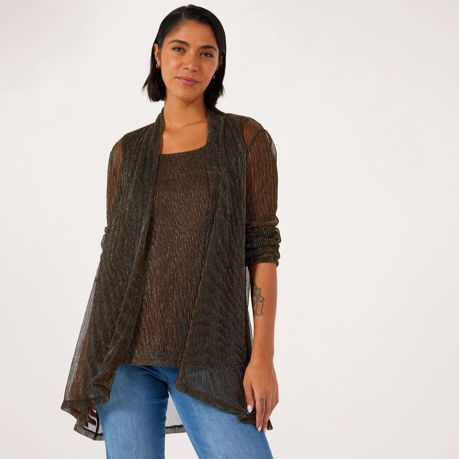 Nina Leonard 2 Piece Set High Low Cardigan with Lined Tank