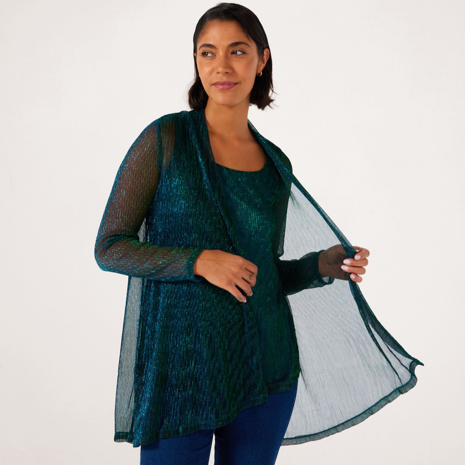 Nina Leonard 2 Piece Set High Low Cardigan with Lined Tank