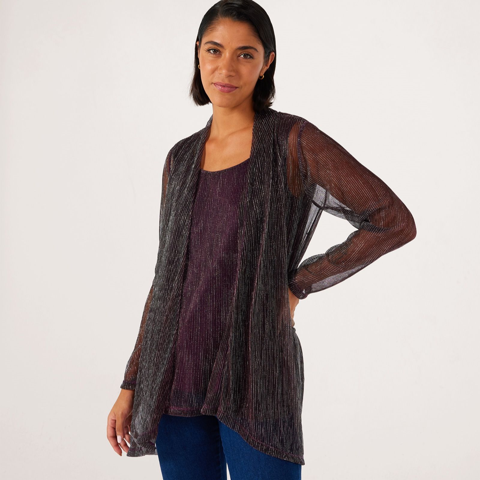 Nina Leonard 2 Piece Set High Low Cardigan with Lined Tank