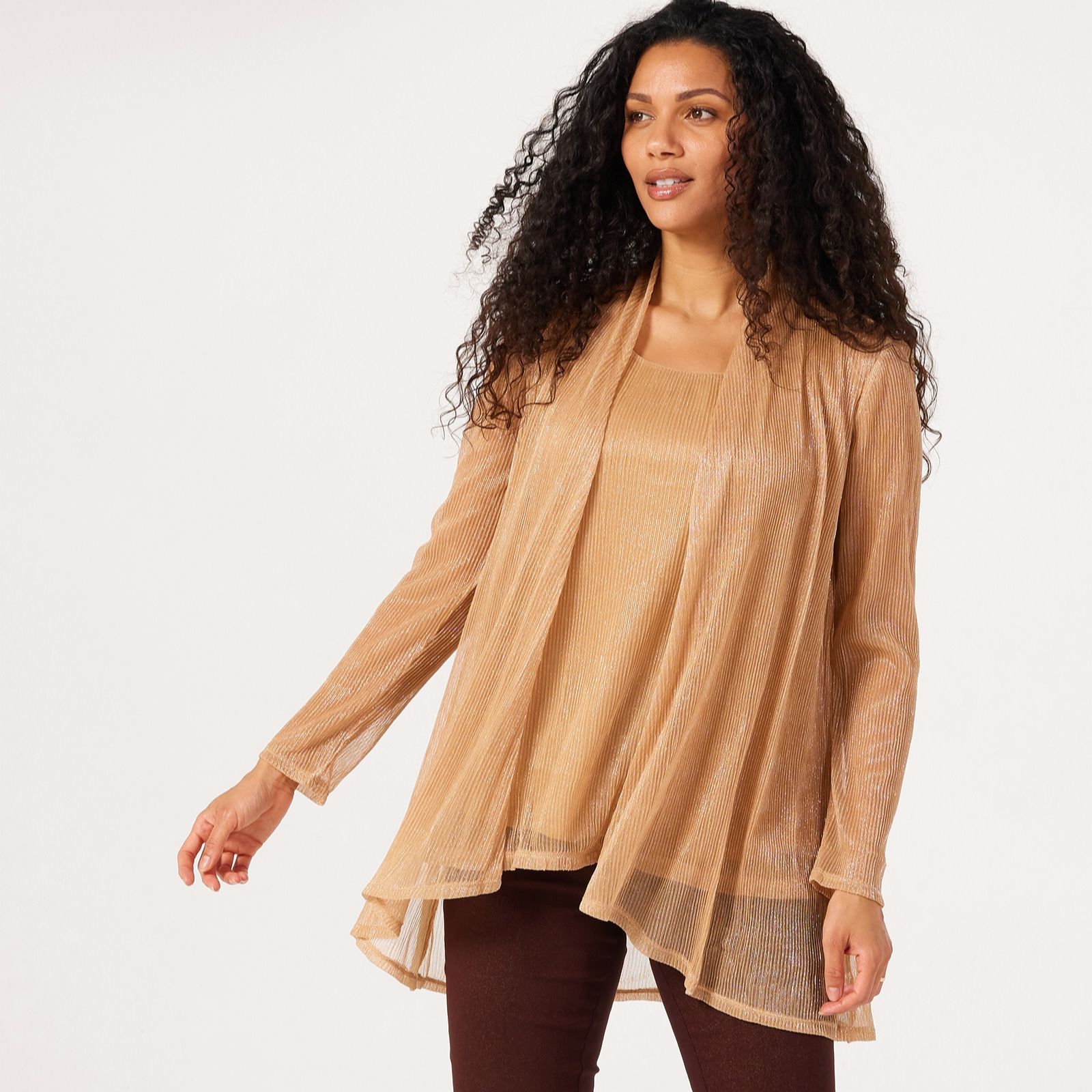 Nina Leonard 2 Piece Set High Low Cardigan with Lined Tank