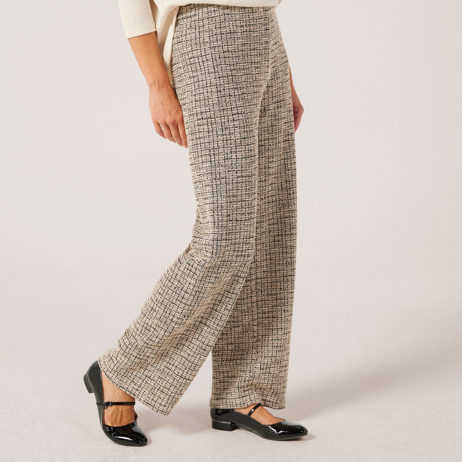Kim & Co Mini Plaid Boucle Knit Yelena Wide-Leg Trousers Standard