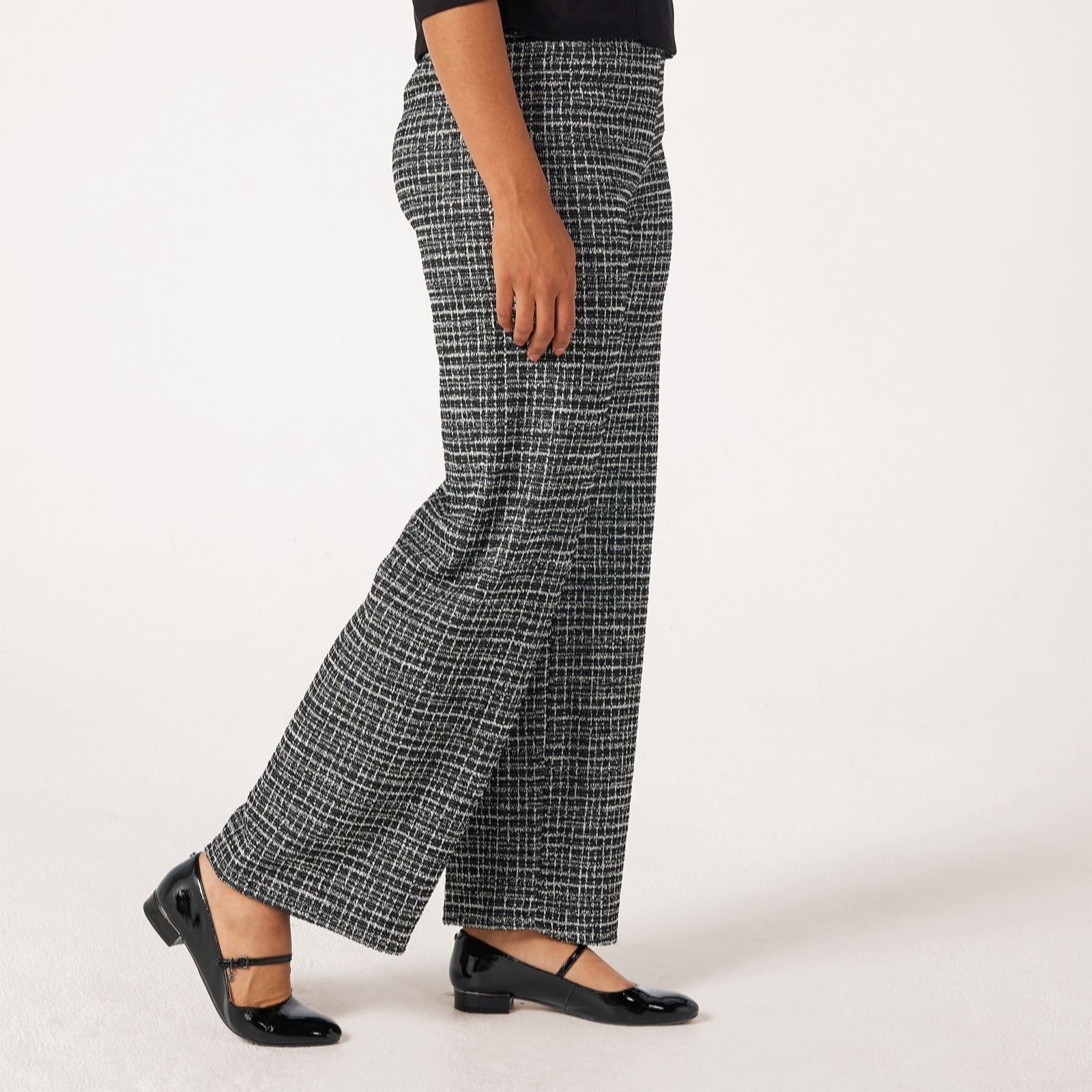 Kim & Co Mini Plaid Boucle Knit Yelena Wide-Leg Trousers Standard