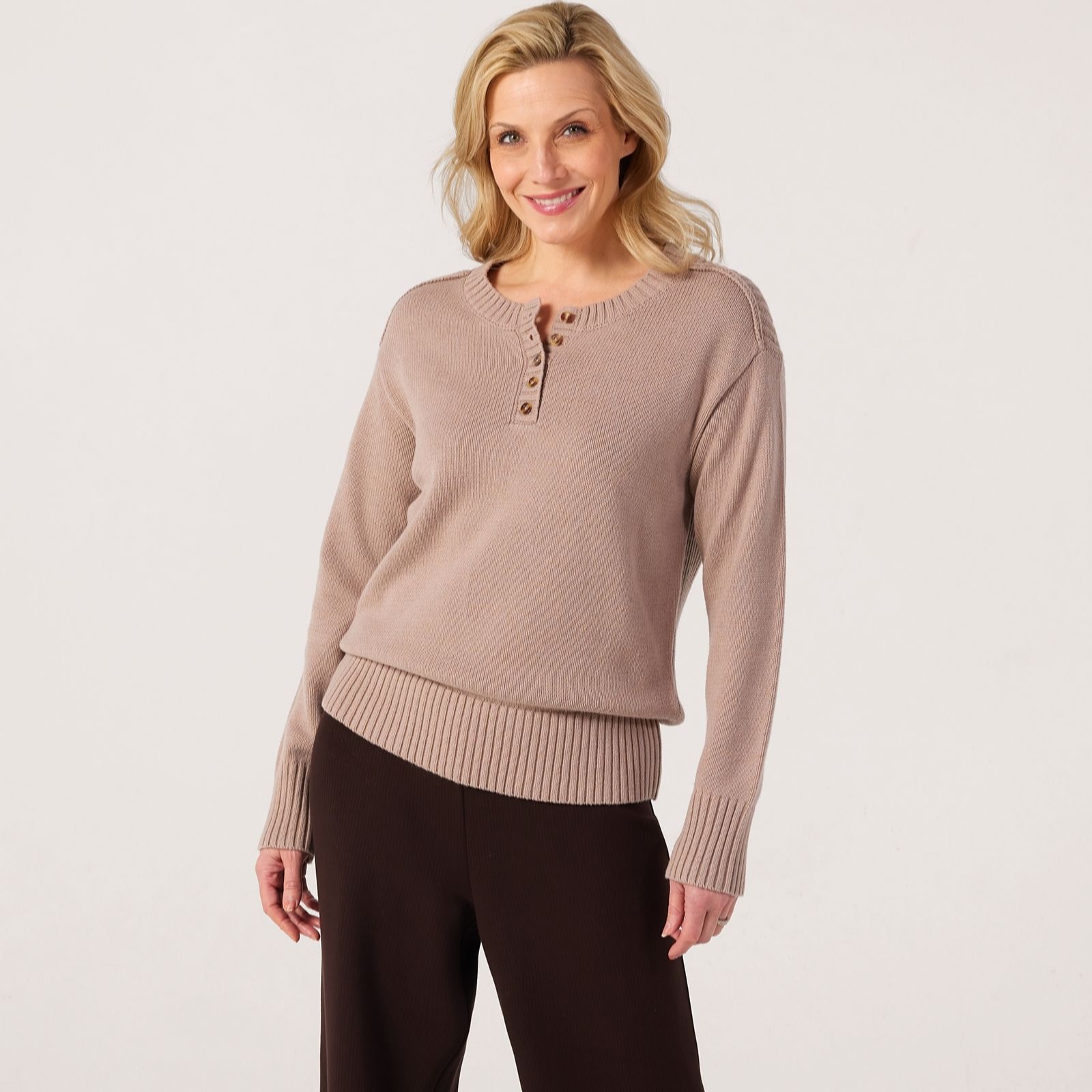 Ruth Langsford Leisurewear Mixed Stitch Jumper with Button Placket