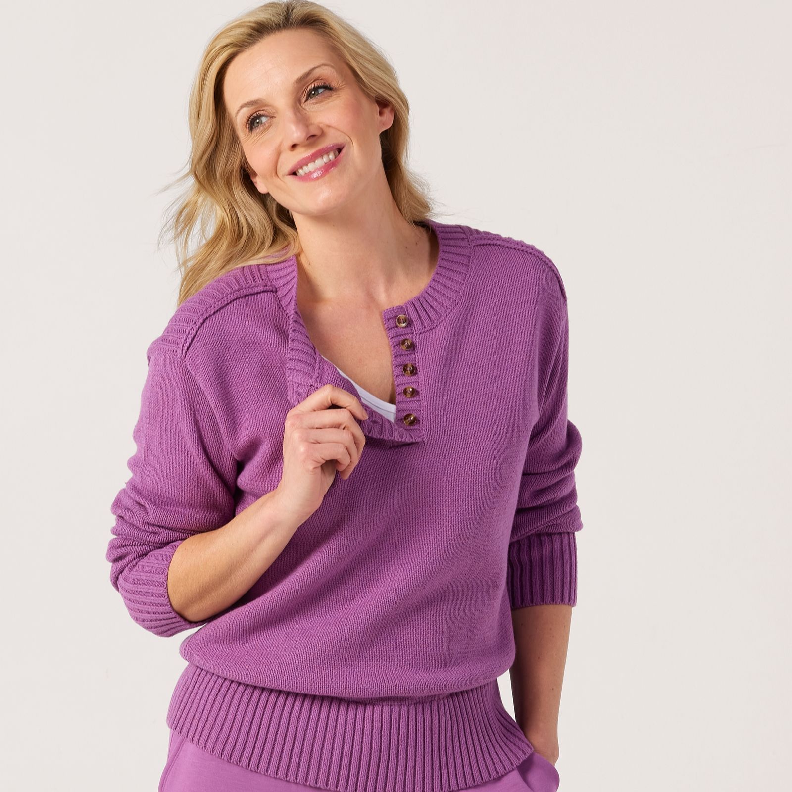 Ruth Langsford Leisurewear Mixed Stitch Jumper with Button Placket