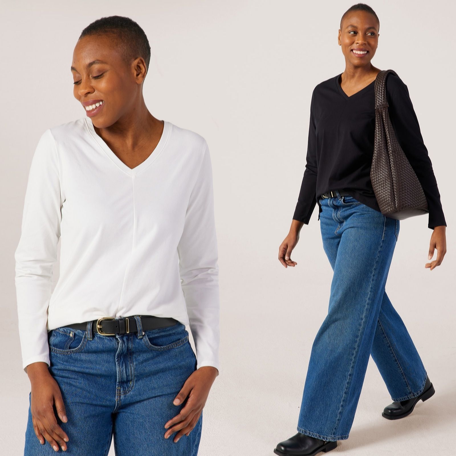 Denim & Co. Essentials 2 Pack V Neck Long Sleeve Tunic