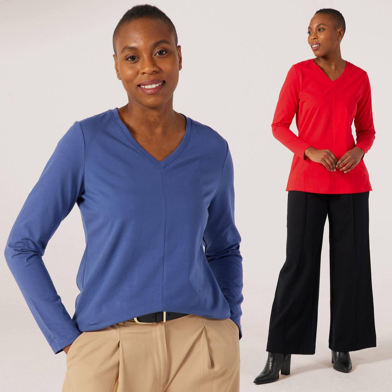 Denim & Co. Essentials 2 Pack V Neck Long Sleeve Tunic