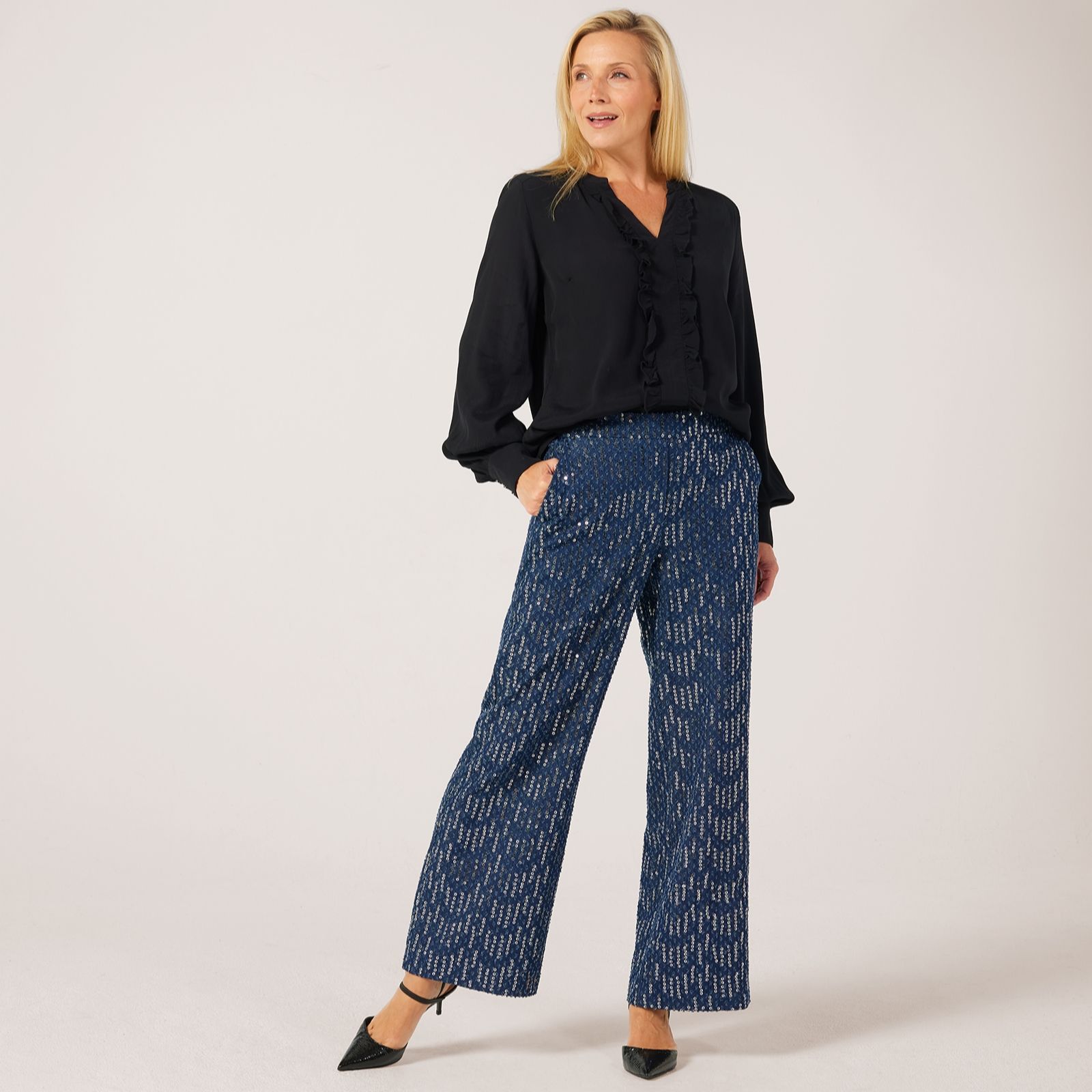Helene Berman Dark Denim Sequin Trousers