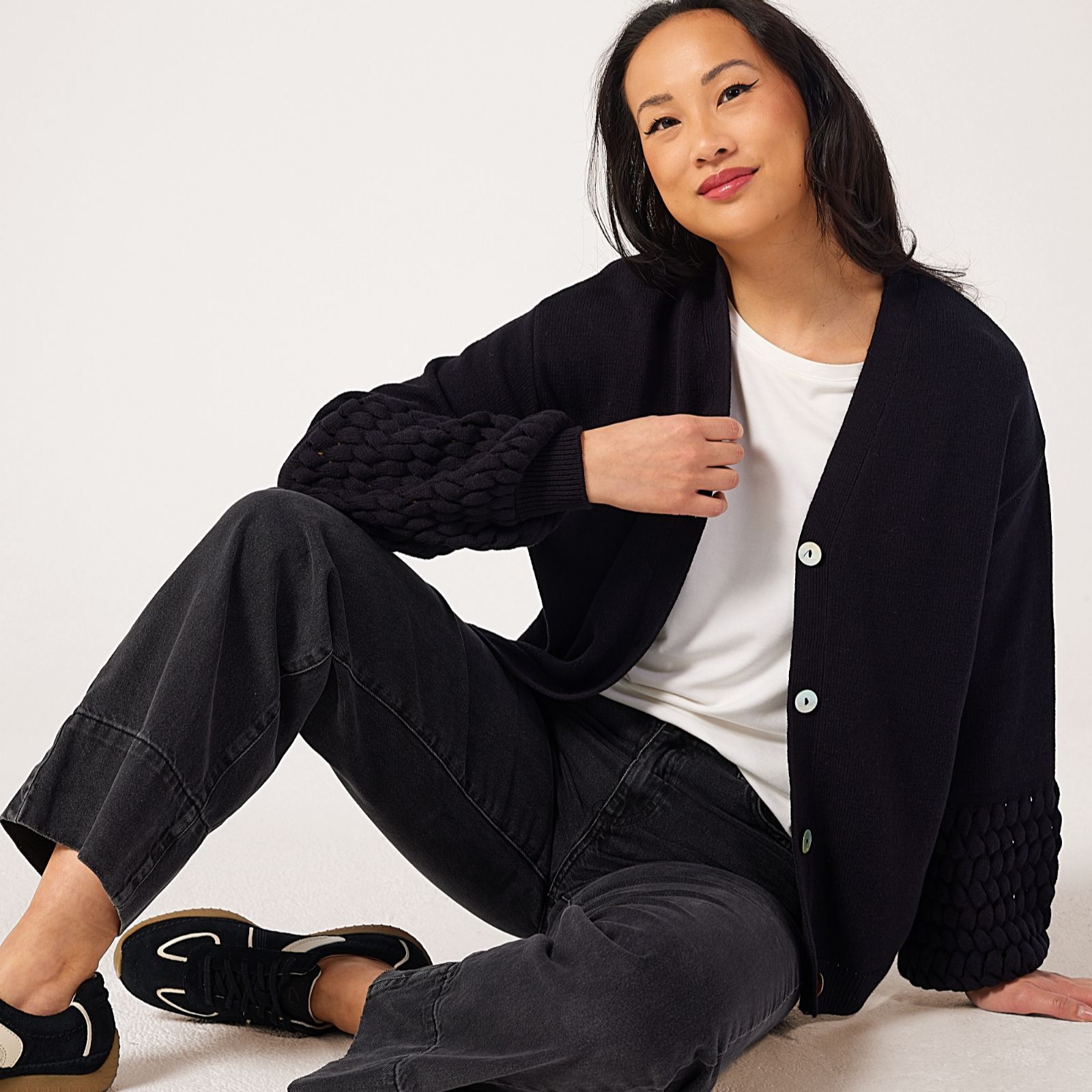 MarlaWynne Collection Softspun Herringbone Stitch Cardigan