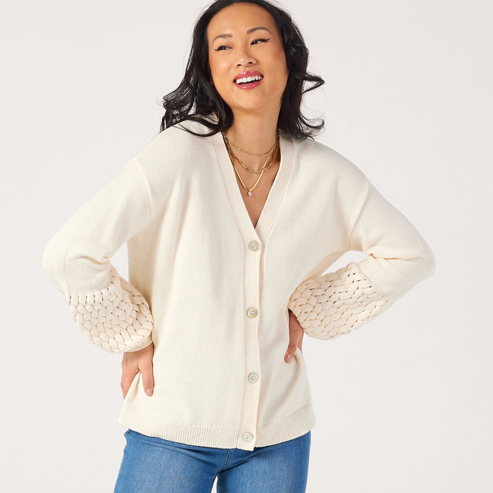 MarlaWynne Collection Softspun Herringbone Stitch Cardigan