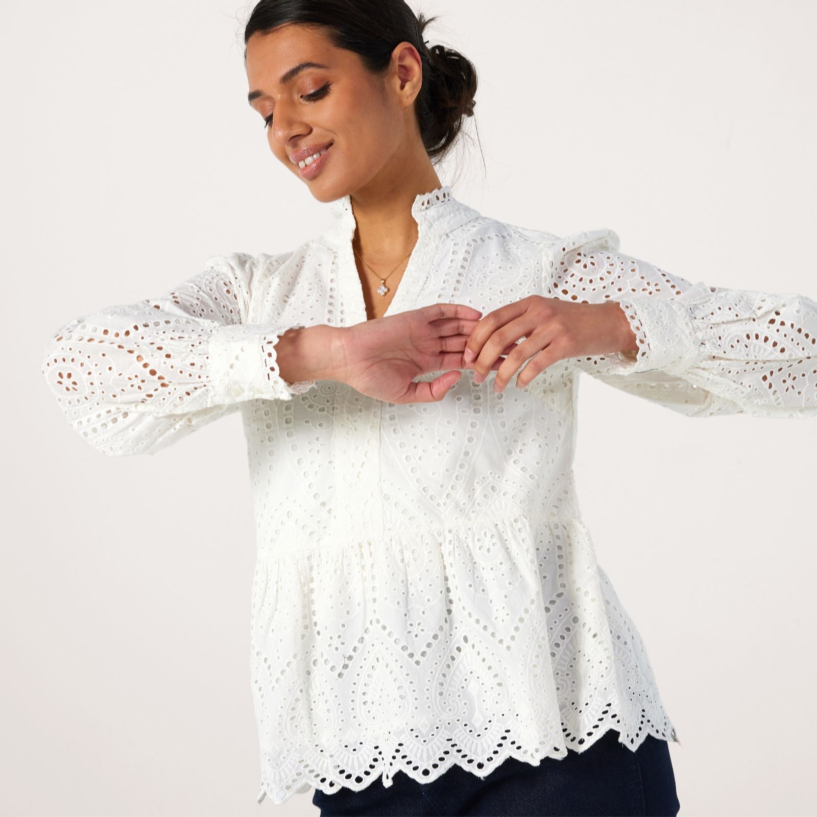 YAS Holi Broderie Long Sleeve Top