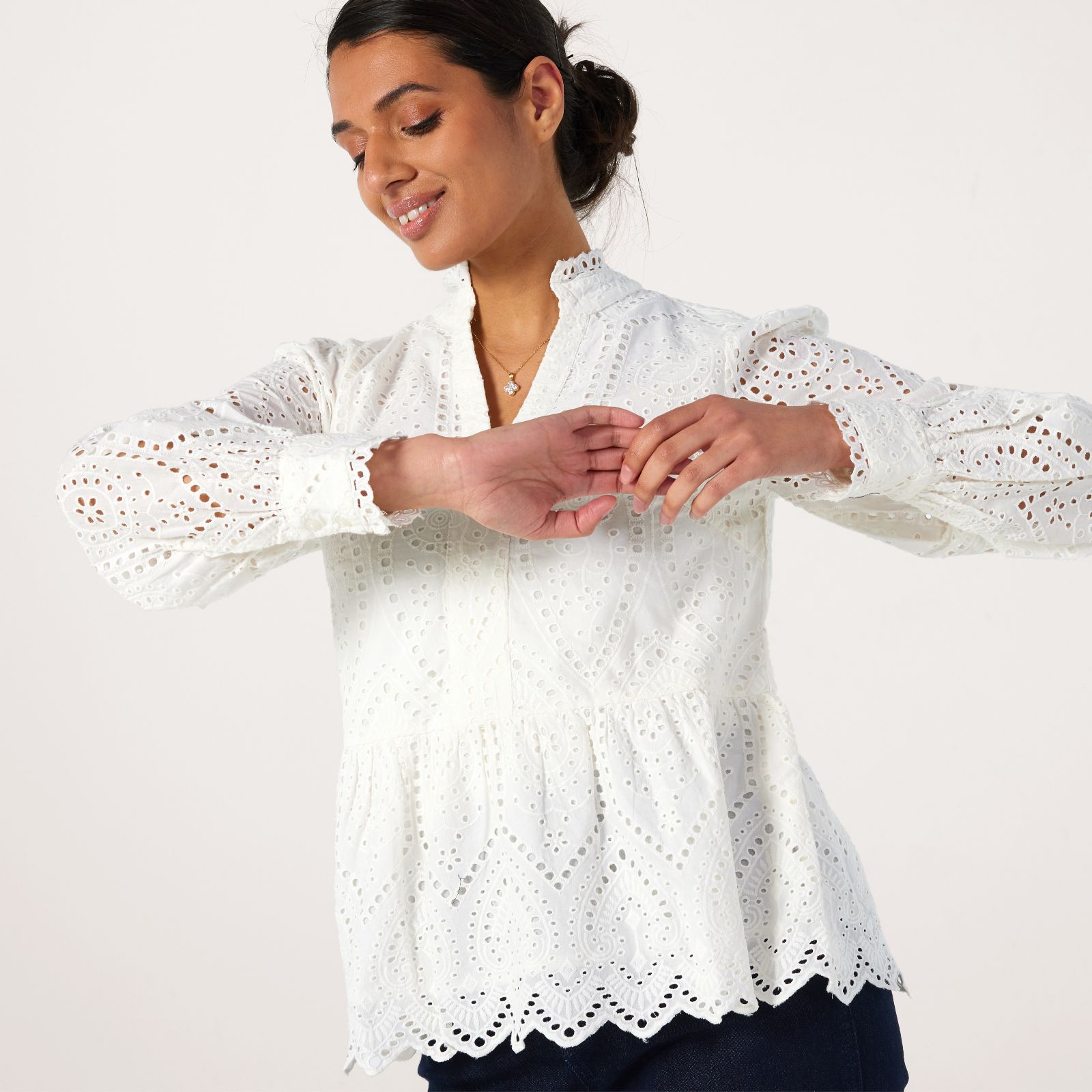 YAS Holi Broderie Long Sleeve Top