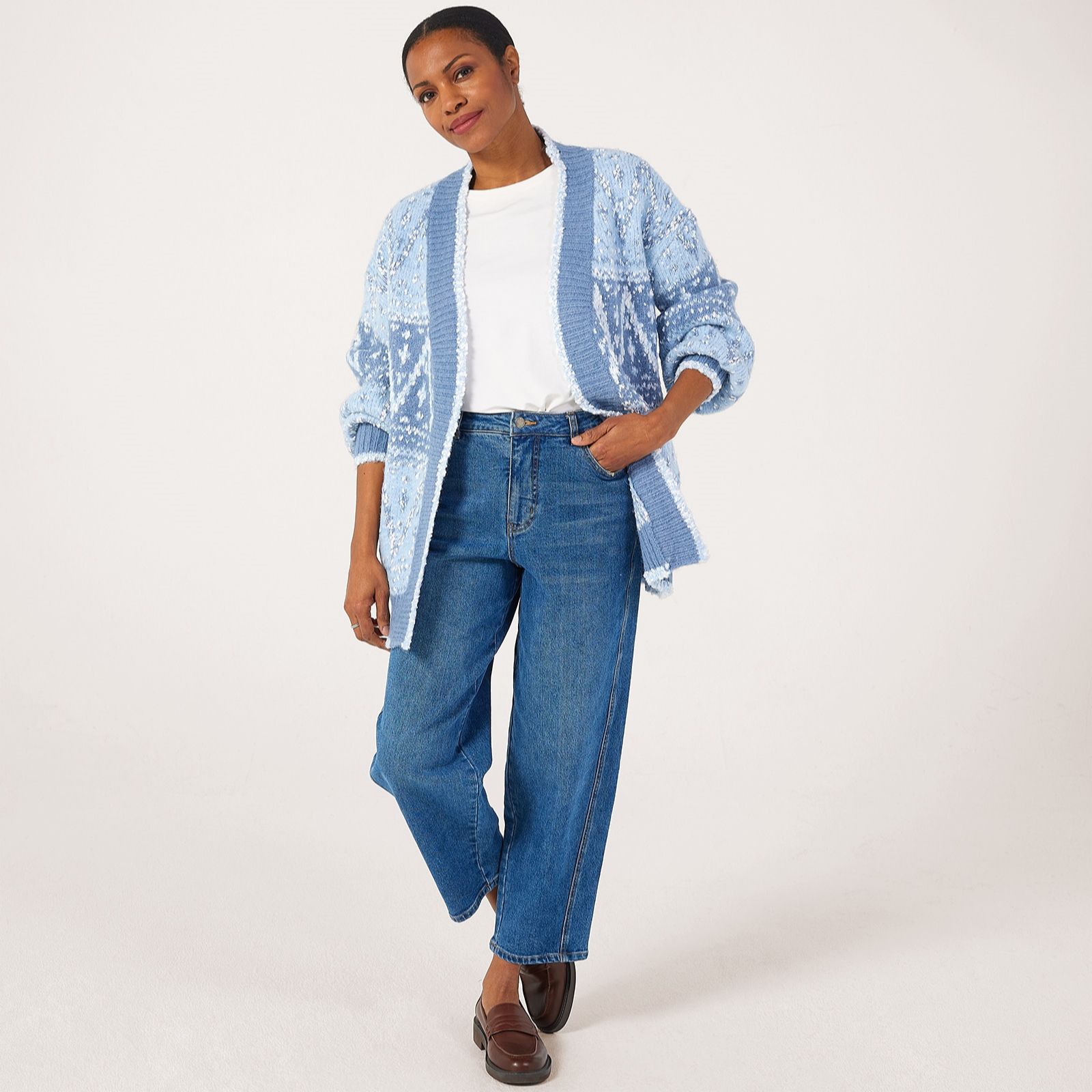 Malissa J Oversized Edge to Edge Patterned Knit Cardigan