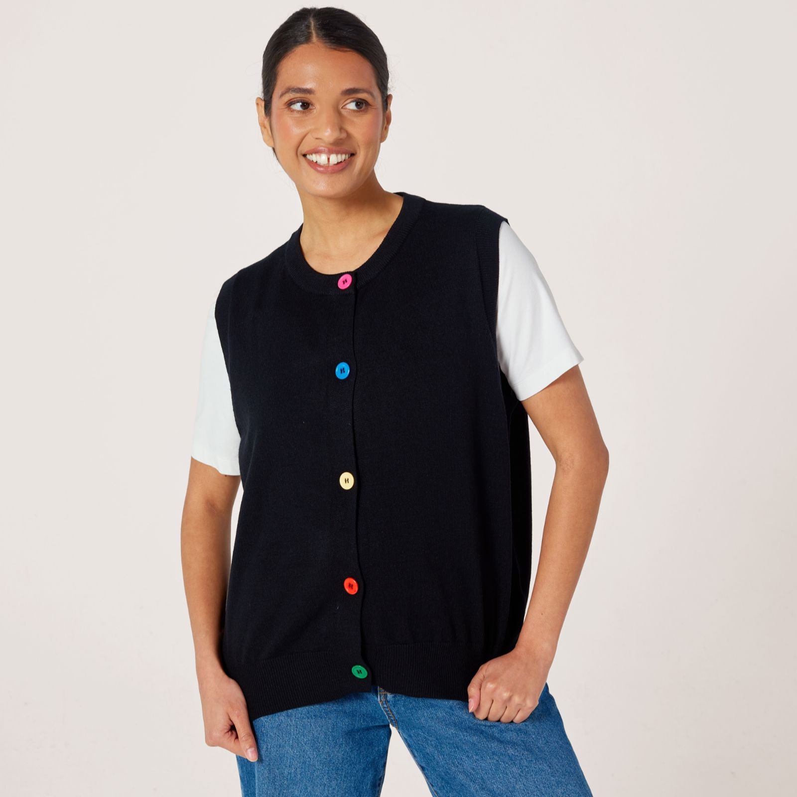 Malissa J Multi Colour Buttons Knit Waistcoat