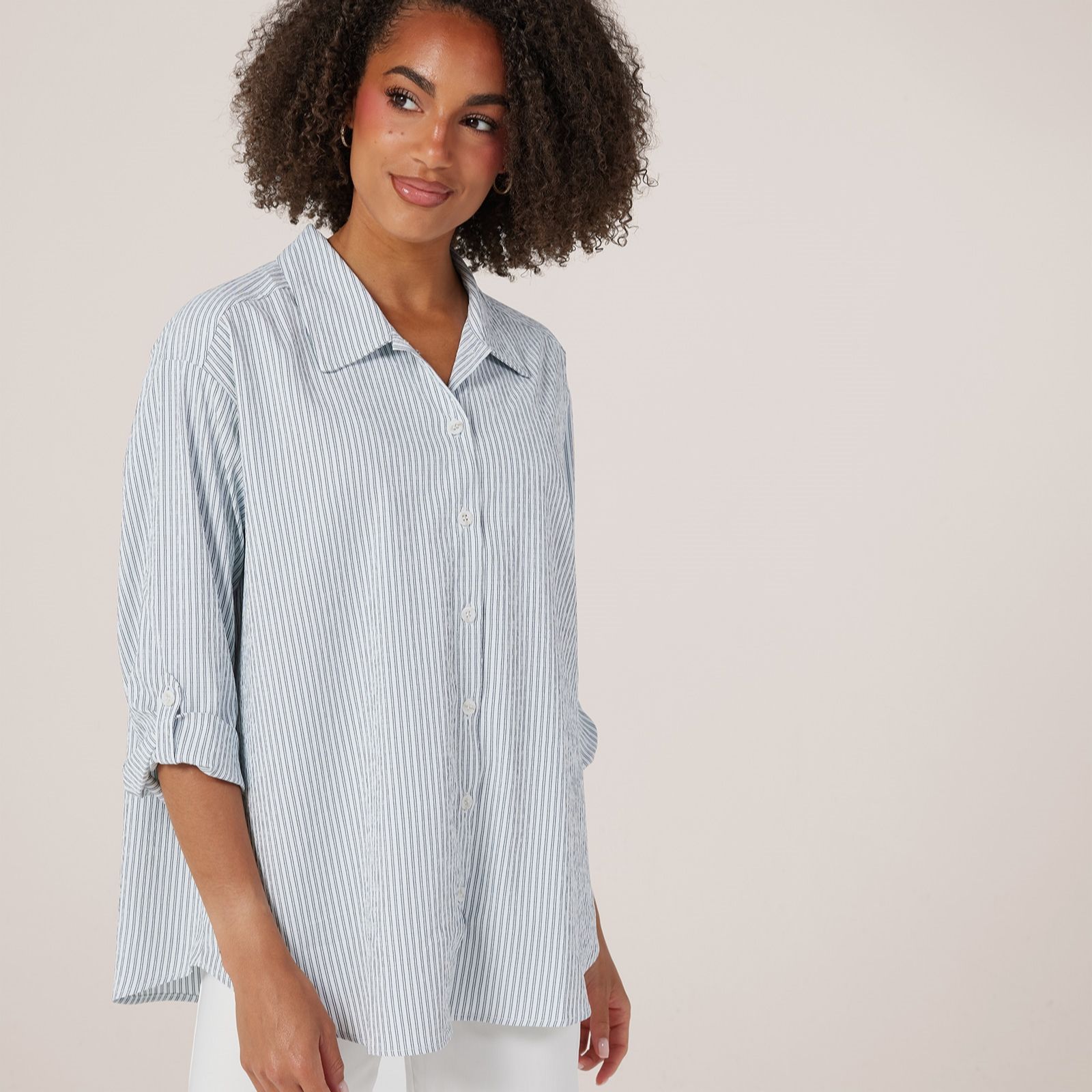 Kim & Co Seersucker 3/4 Roll Up Sleeve Shirt