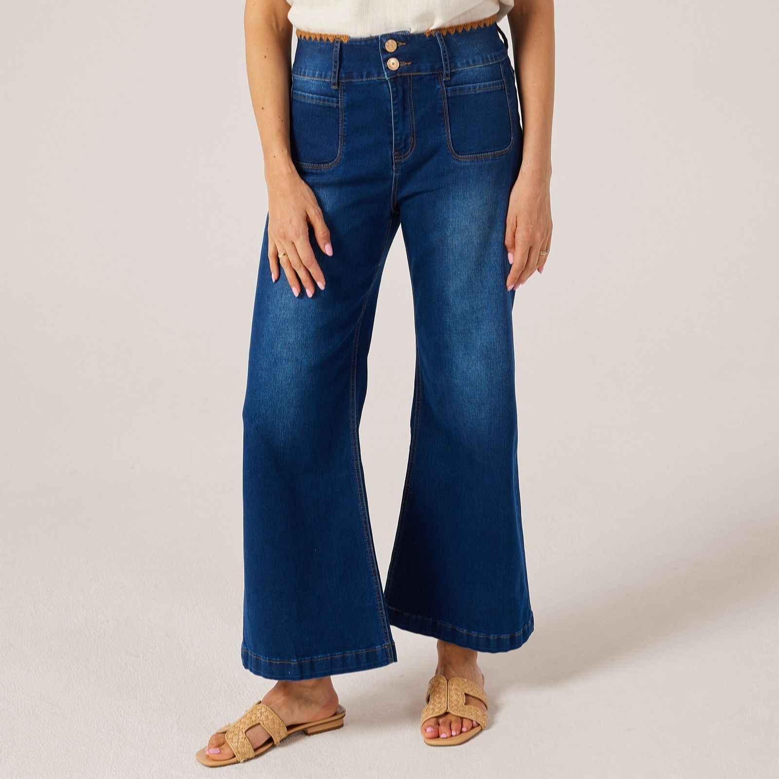 Izabel London Denim Trouser with Embroidery Detail