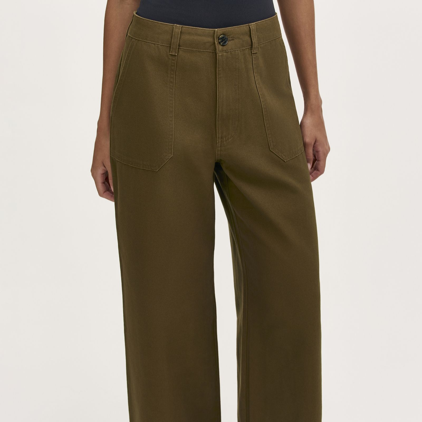 Finery Olive Cotton Canvas Trouser Short Length