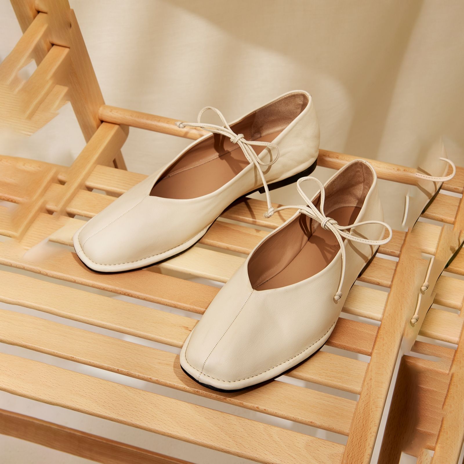 Apricot Leather Ballet Flats