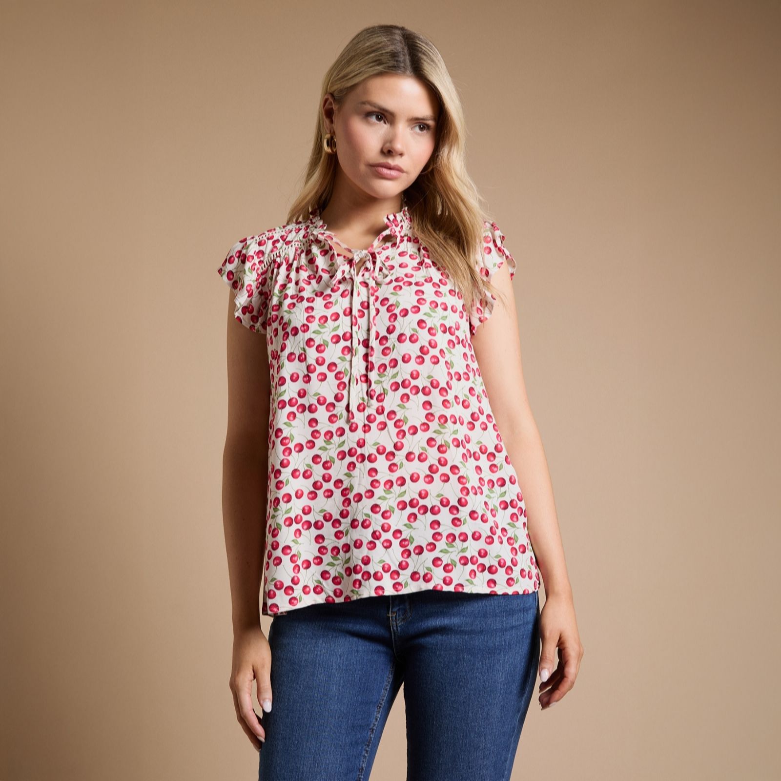  Dorthy Perkins Printed Lace Trim 100% Viscose Top