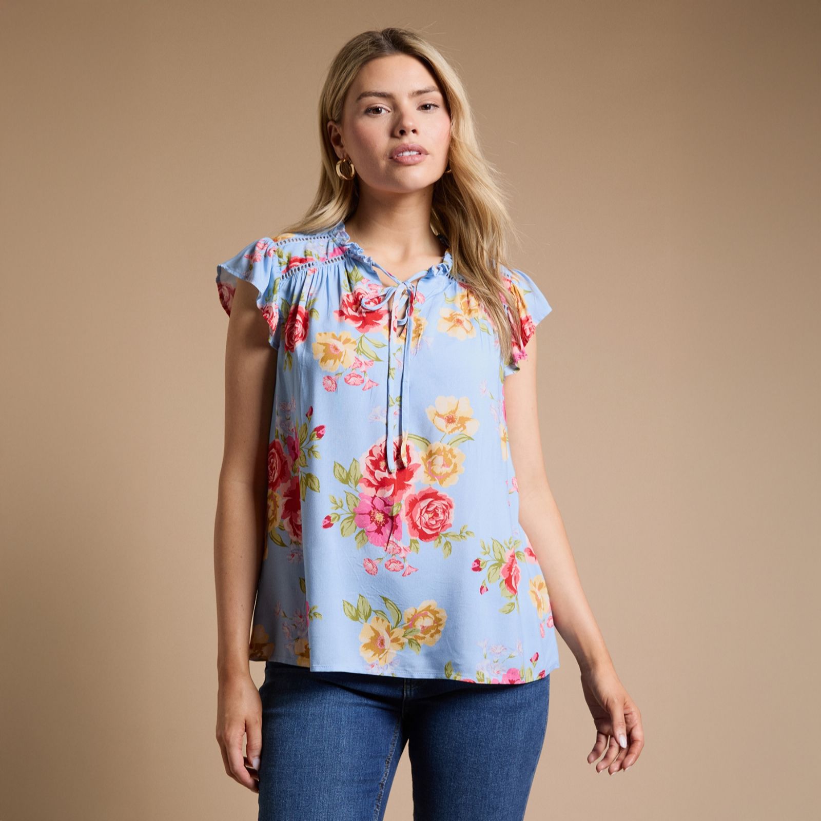 Dorothy Perkins Printed Lace Trim 100% Viscose Top
