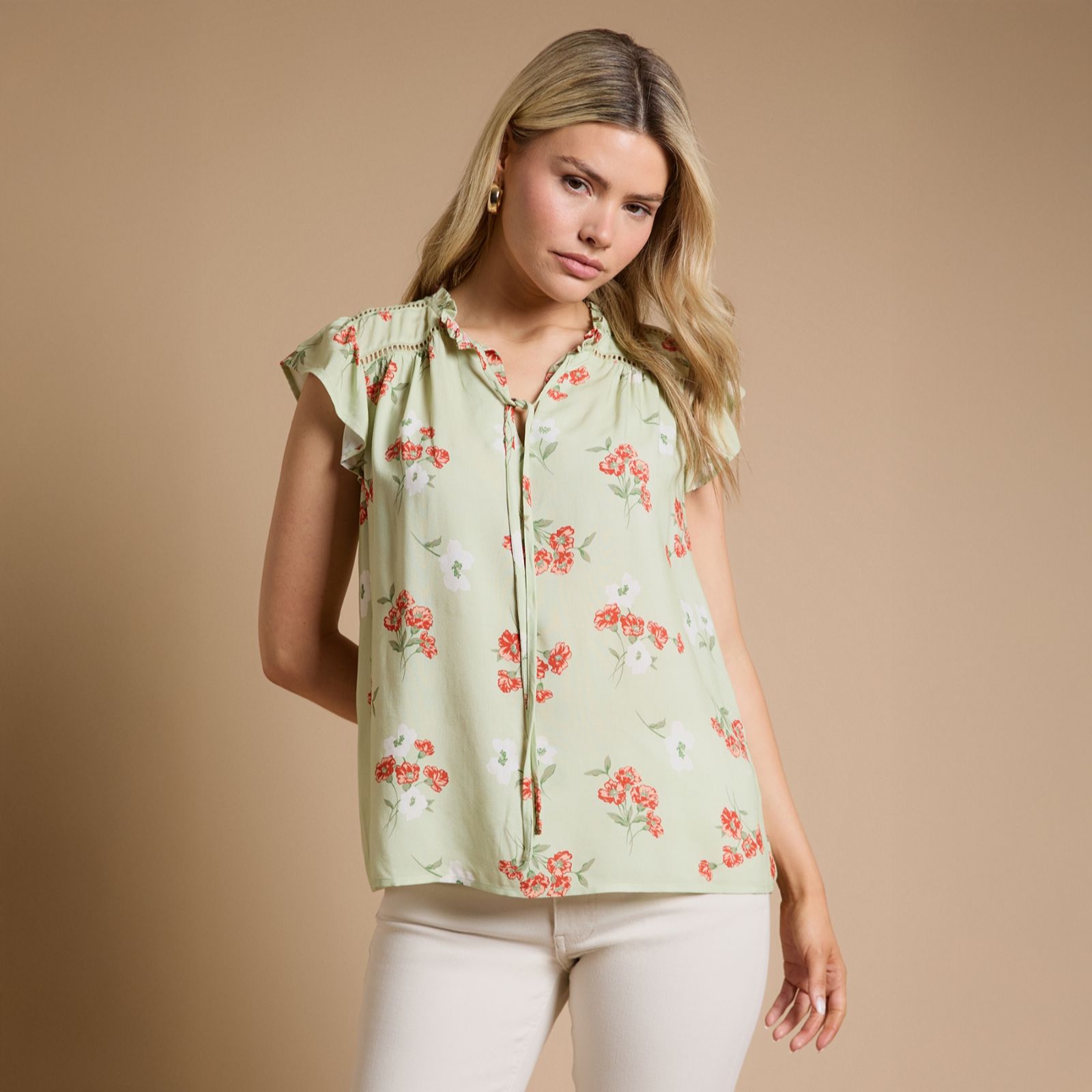 Dorthy Perkins Printed Lace Trim 100% Viscose Top