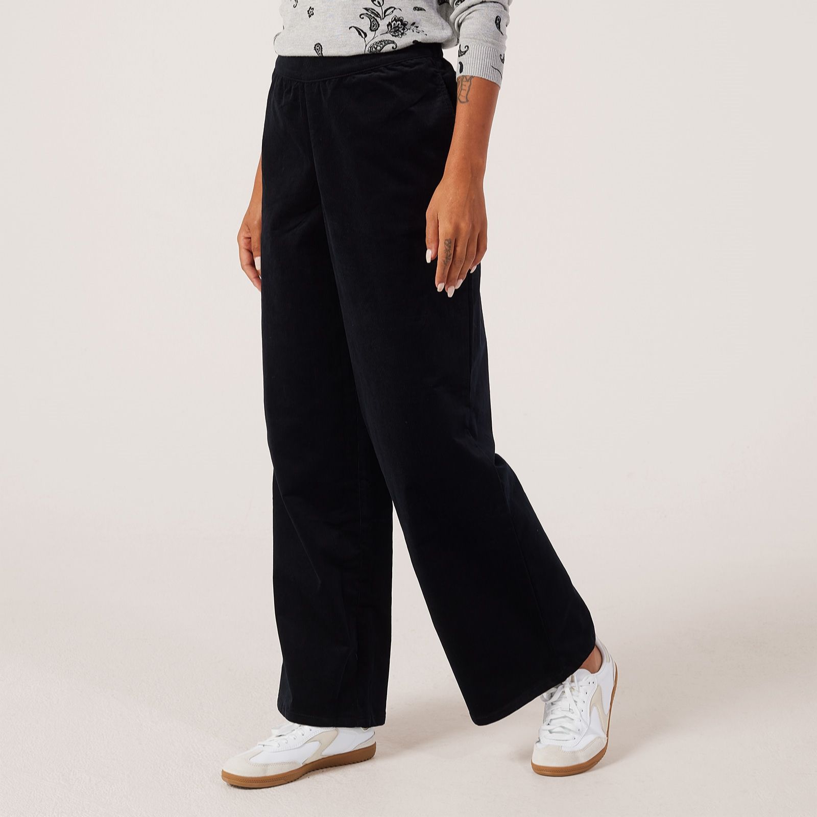 Denim & Co. Wide Leg Pull On Corduroy Trousers Petite