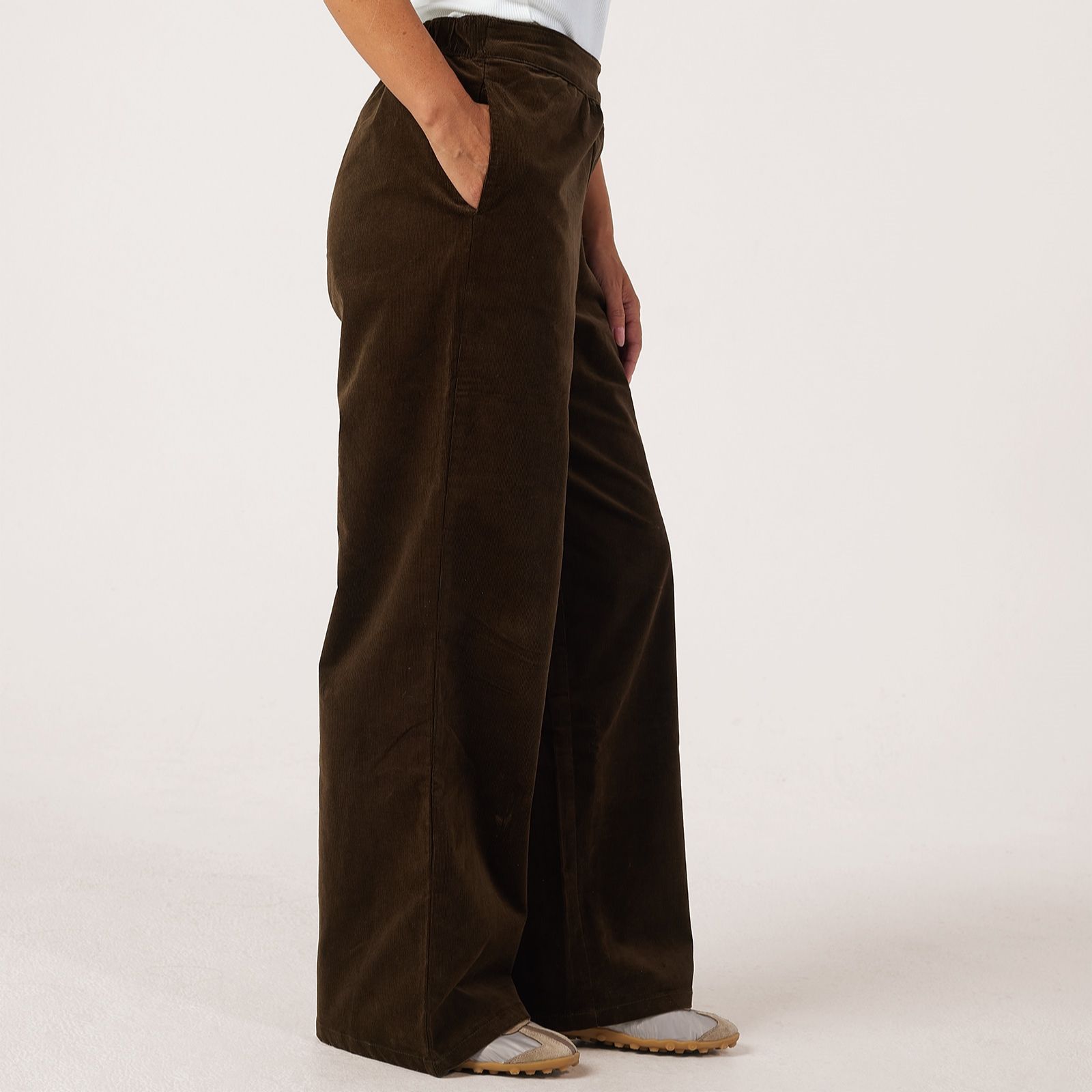 Denim & Co. Wide Leg Pull On Corduroy Trousers Petite