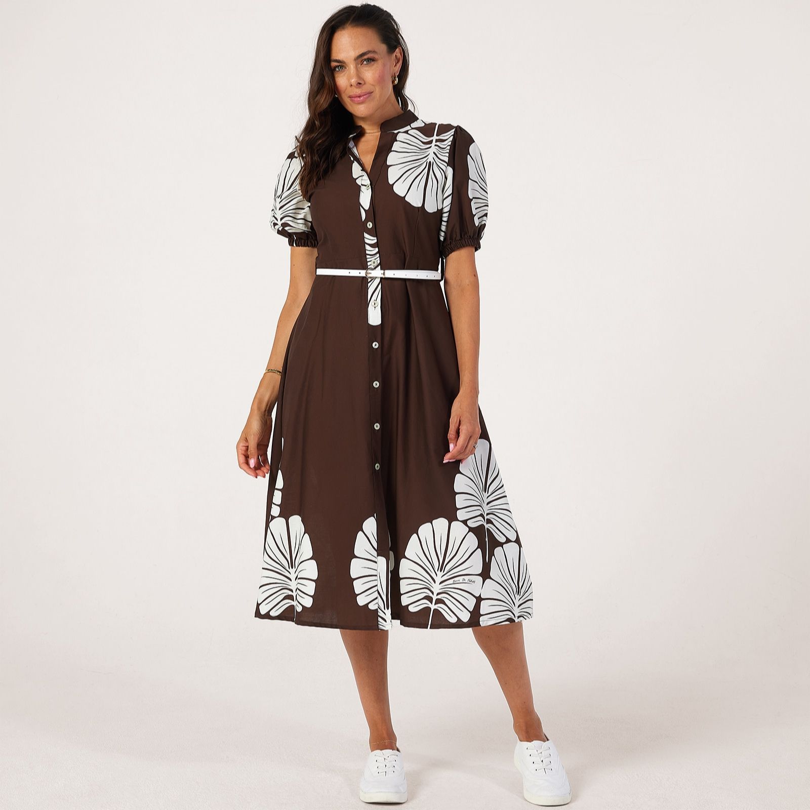 Izabel London Palm Print Dress with Belt