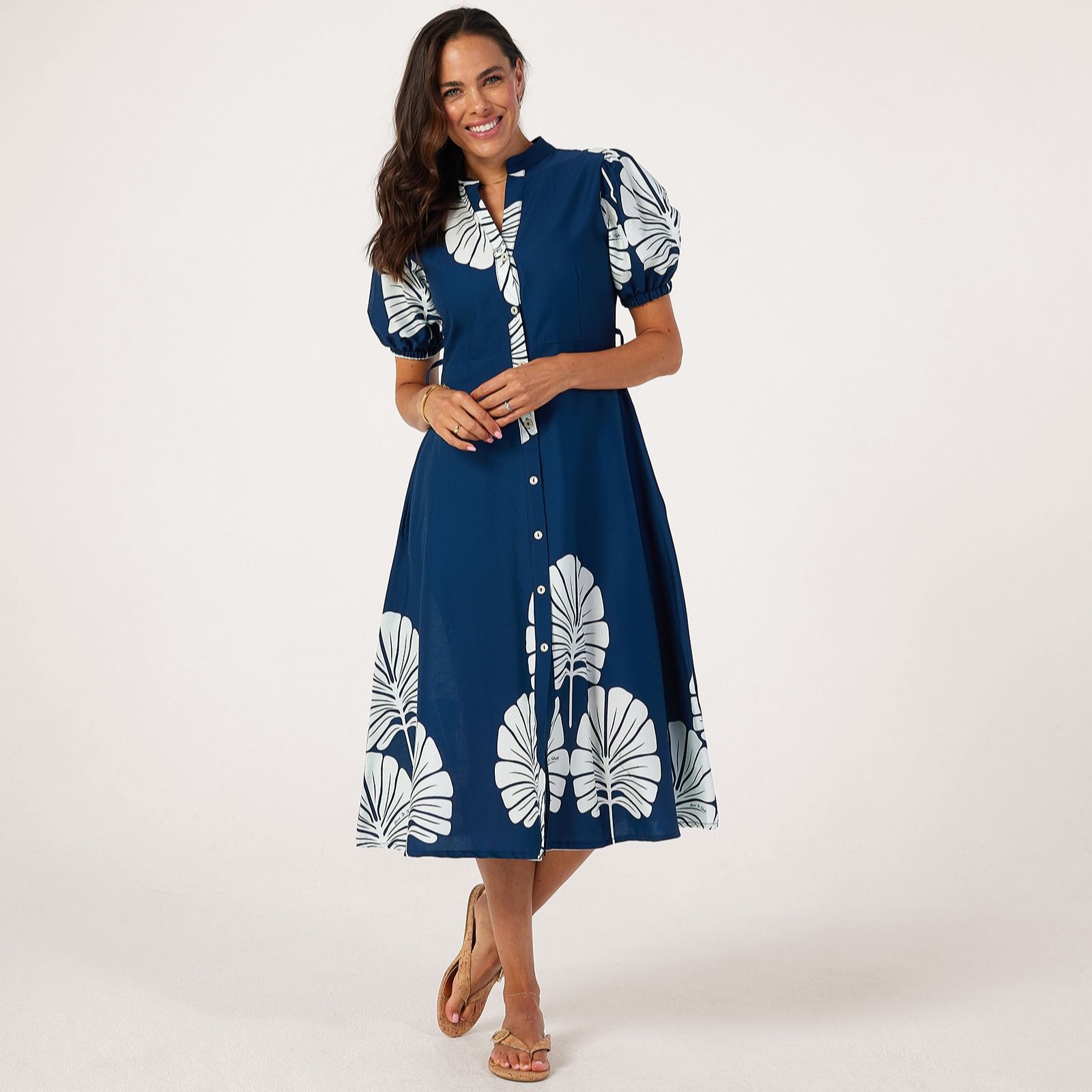 Izabel London Palm Print Dress with Belt