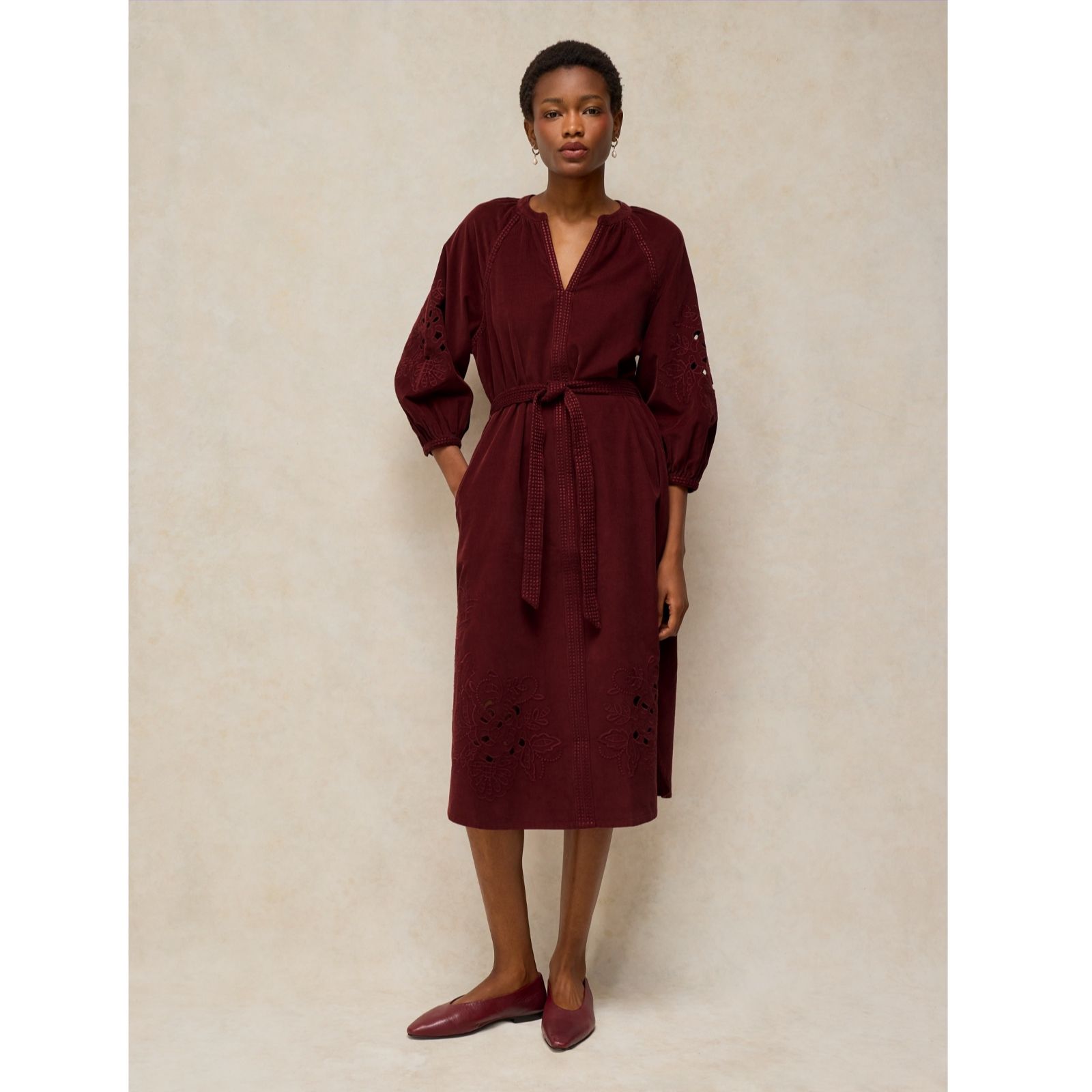 White Stuff Annika Embroidered Cord Dress