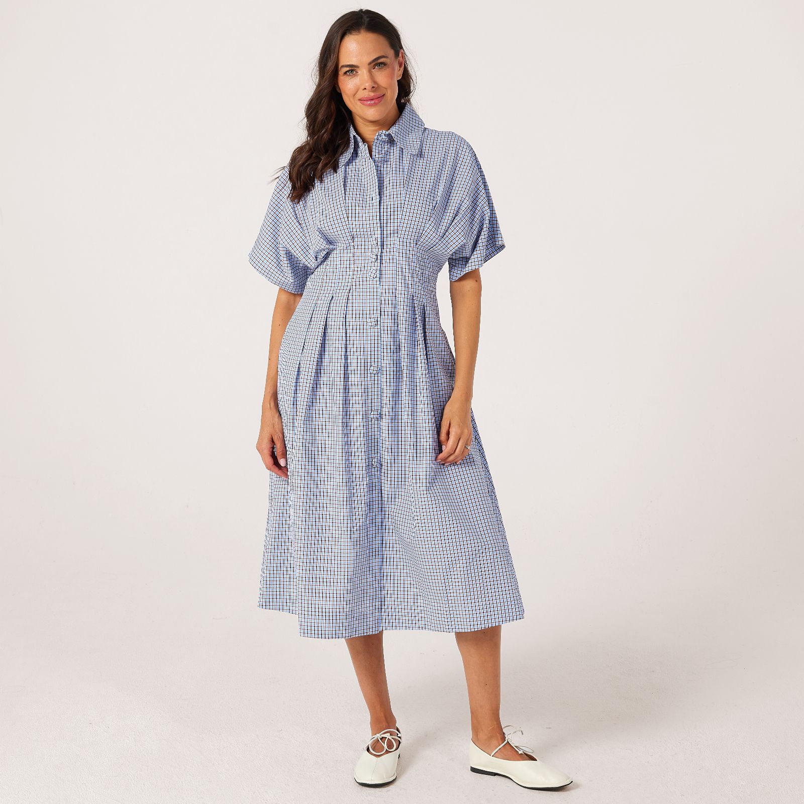 Helene Berman Pleated Waisted Shirt Dress