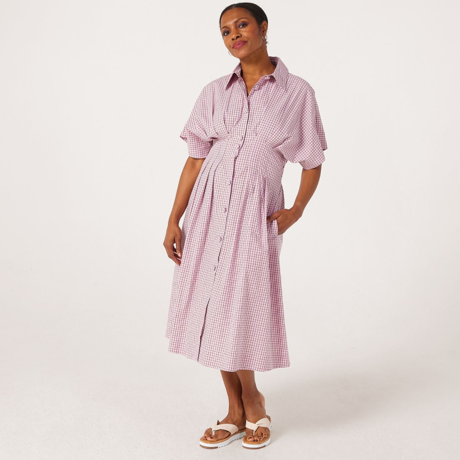Helene Berman Pleated Waisted Shirt Dress