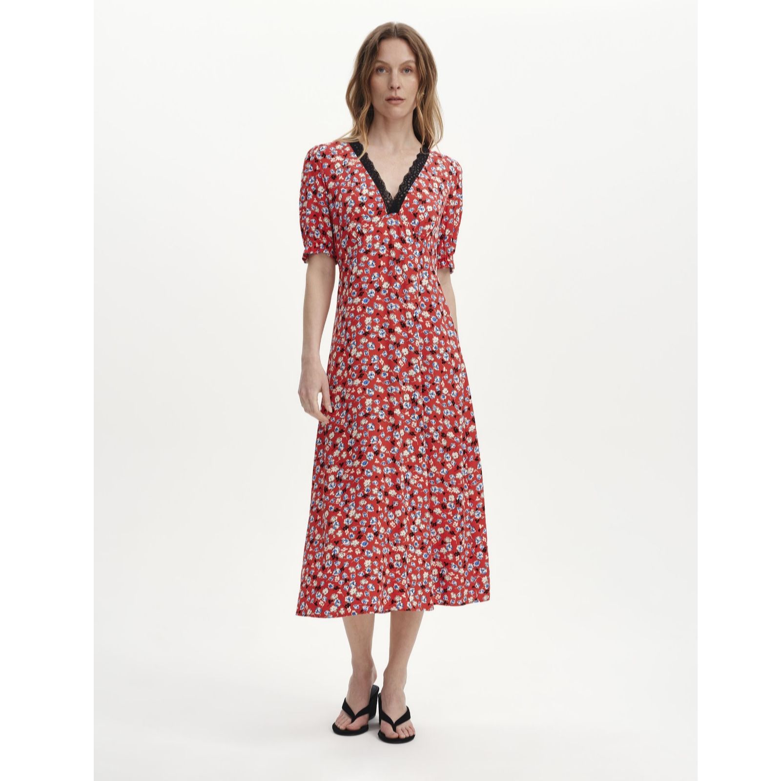 Finery London Elish Printed Dress with Lace Trim Standard