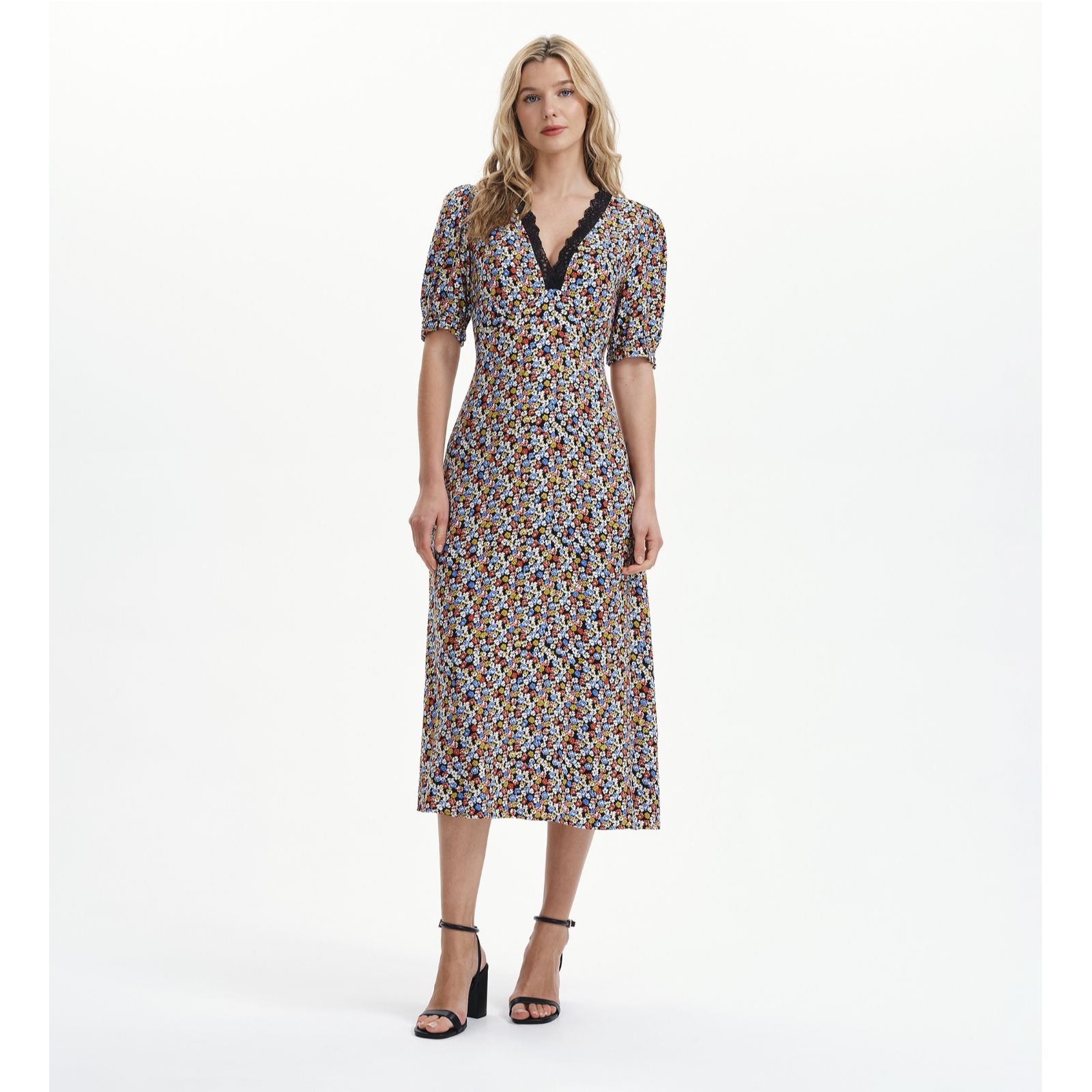 Finery London Elish Printed Dress with Lace Trim Standard