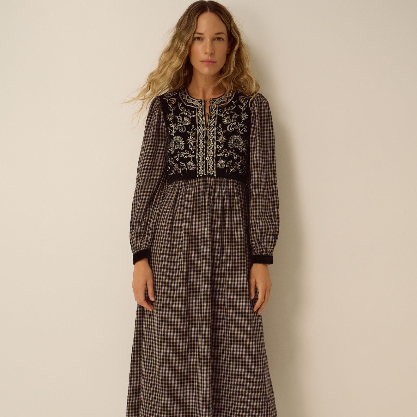 Monsoon Elise Embroidered Check Dress