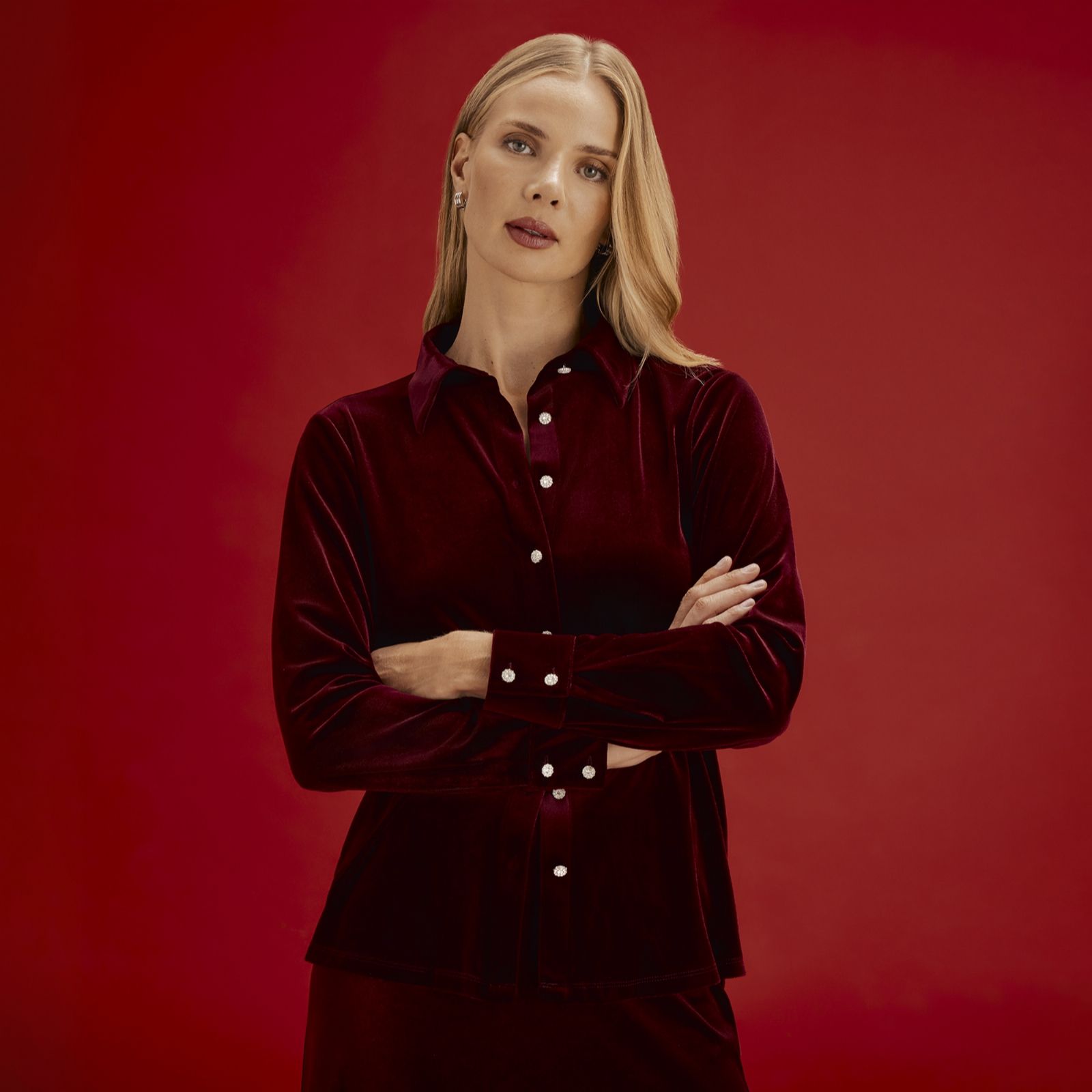 Finery London Sayge Stretch Velvet Shirt