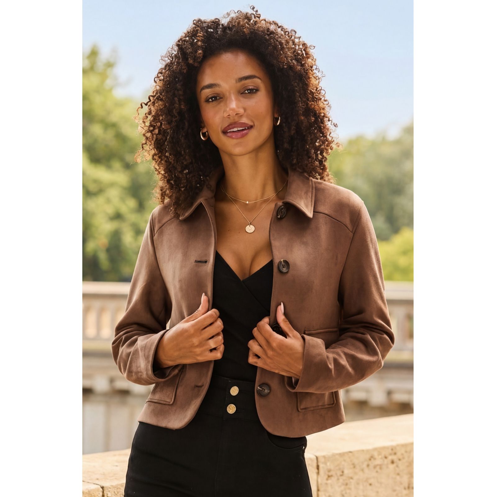 Sosandar Faux Suede Button Through Jacket