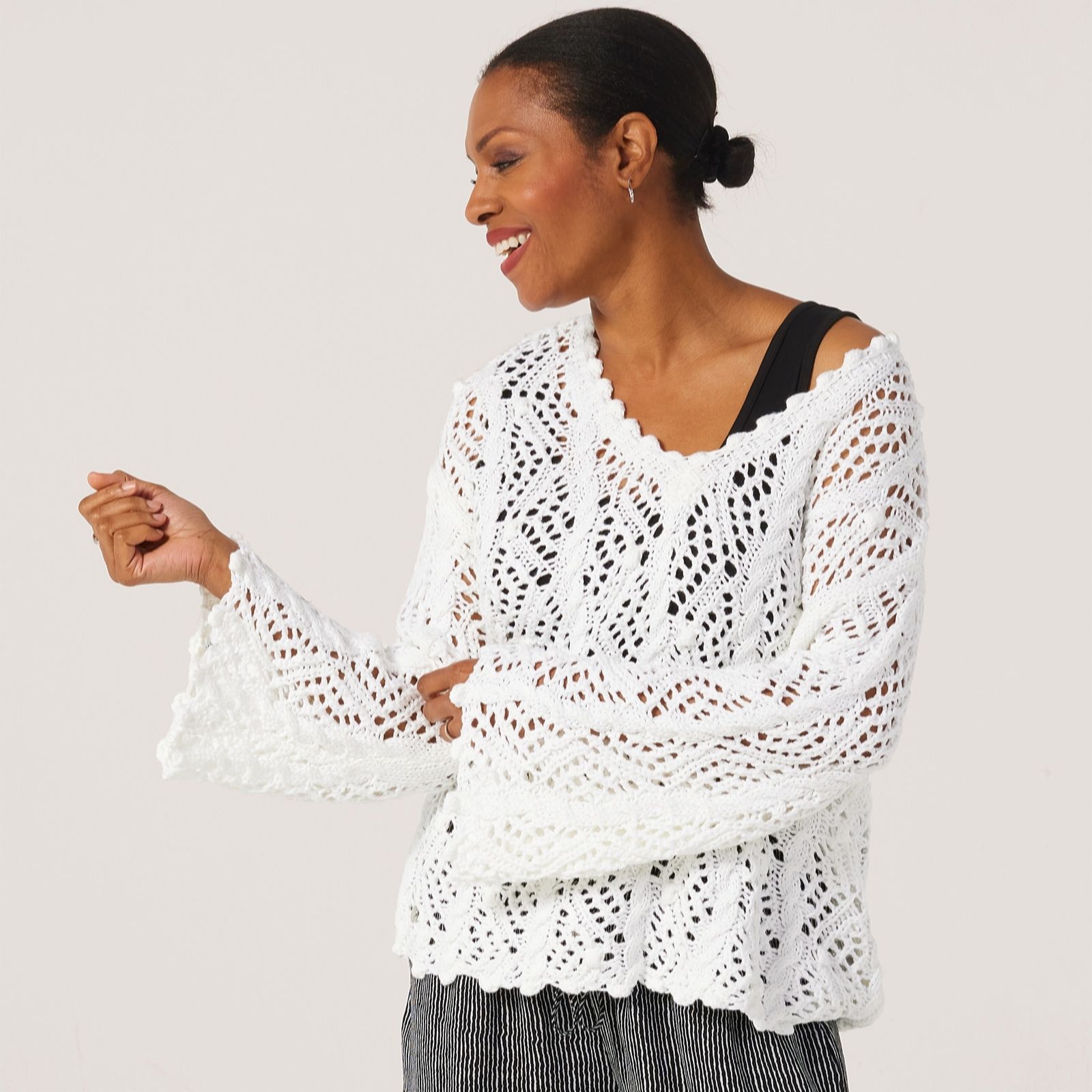 Malissa J Open Crochet Knit Jumper