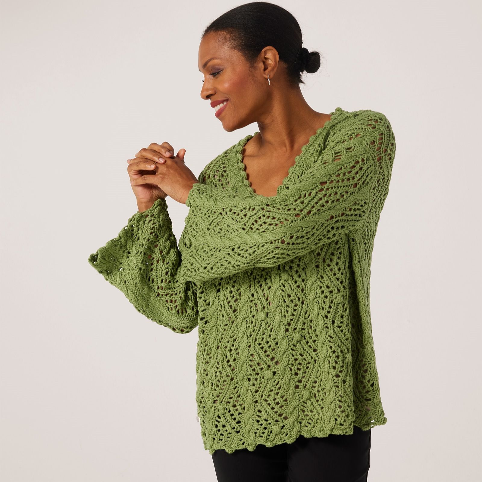 Malissa J Open Crochet Knit Jumper