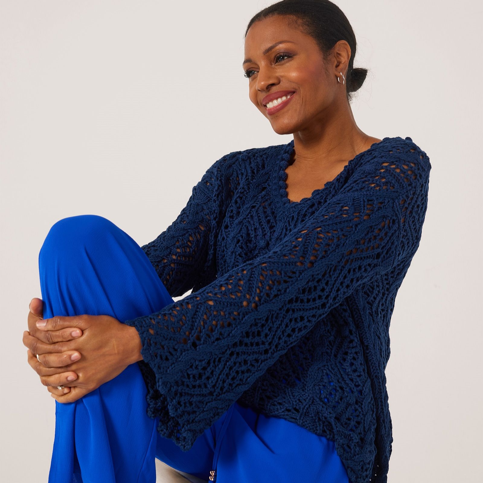 Malissa J Open Crochet Knit Jumper