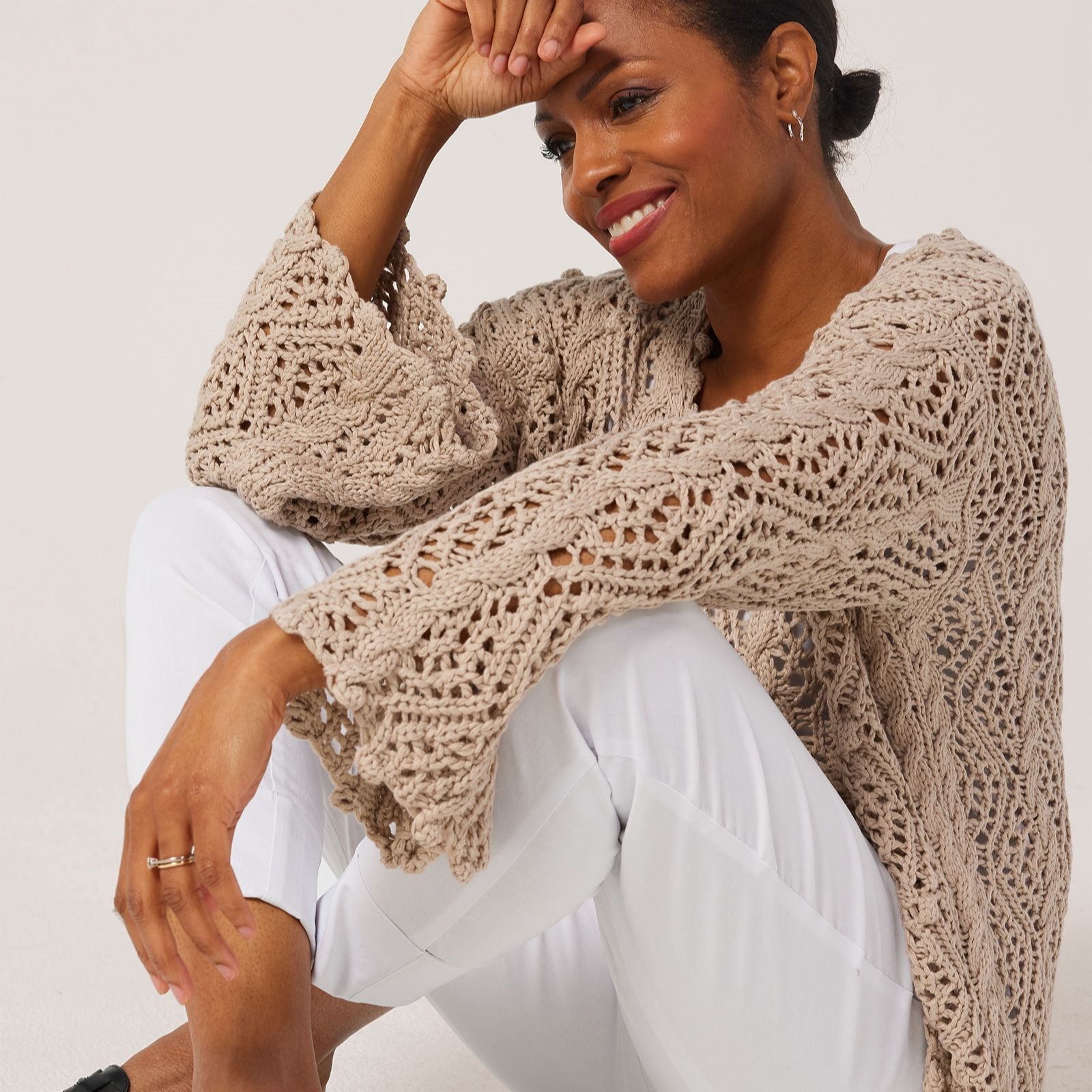 Malissa J Open Crochet Knit Jumper