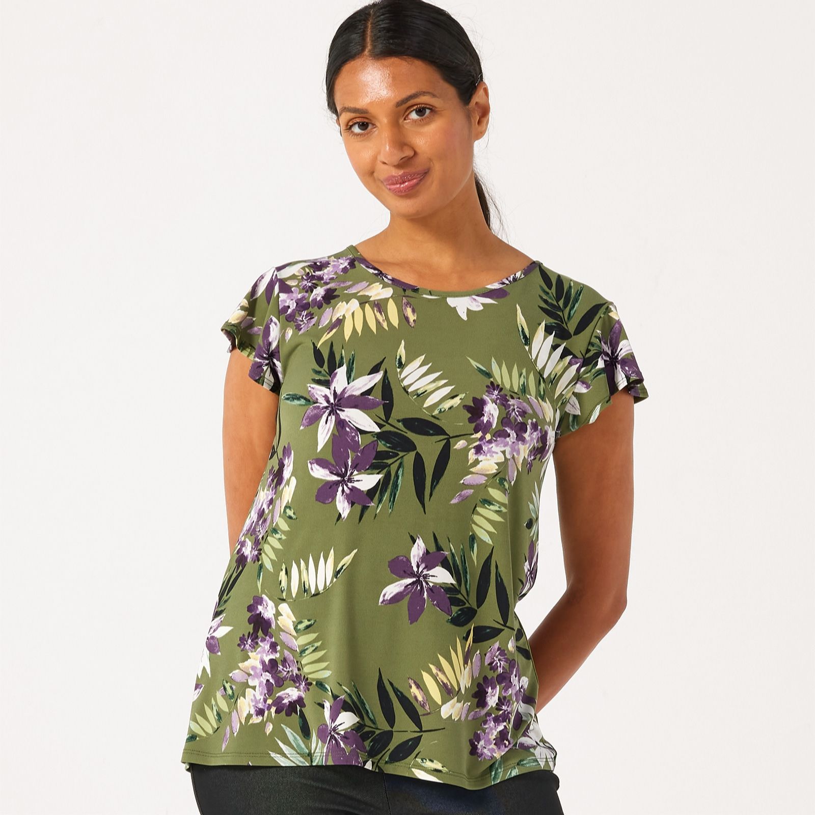 Kim & Co Printed Brazil Jersey Short Flutter Sleeve Top