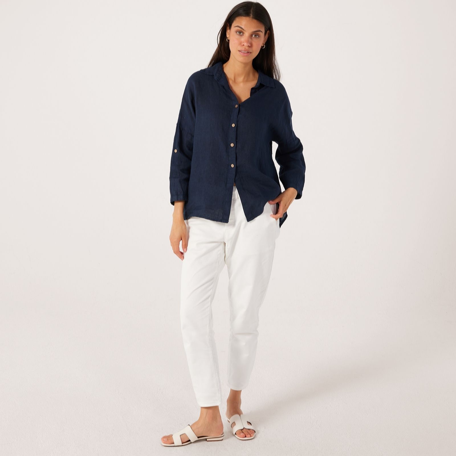 Izabel London 100% Linen 3/4 Sleeve Shirt