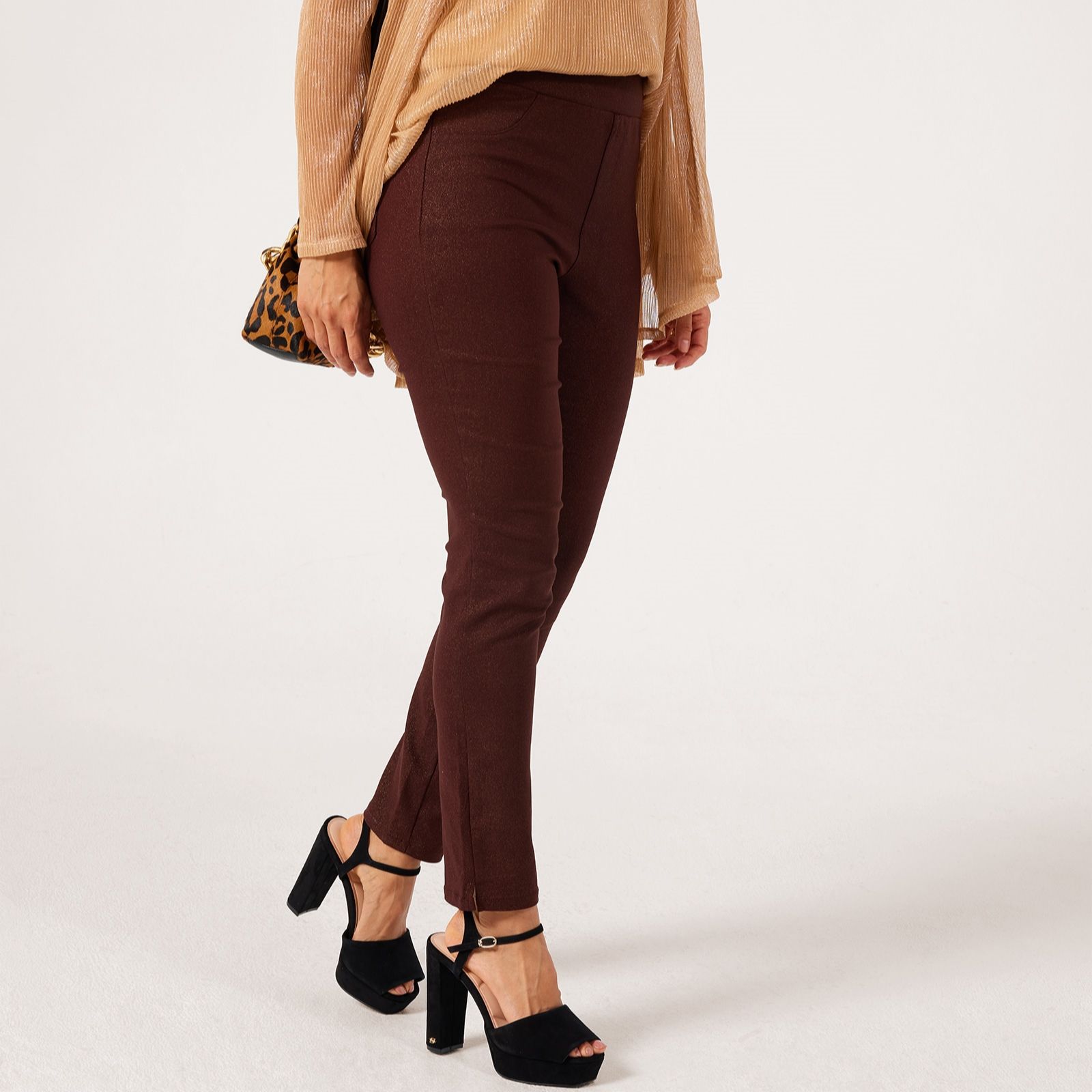 Nina Leonard Foil Millenium Narrow Leg Pull-On Standard Trousers