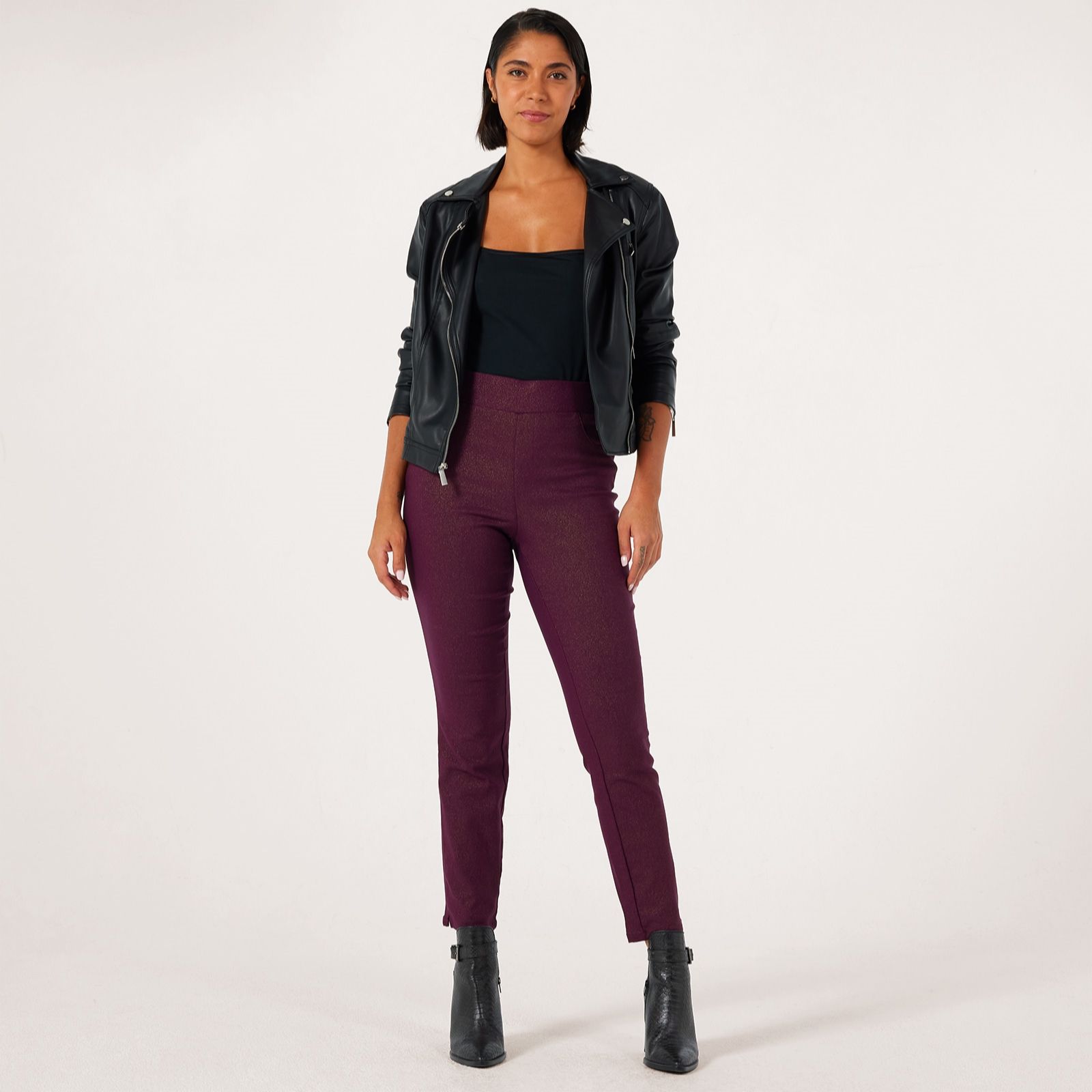 Nina Leonard Foil Millenium Narrow Leg Pull-On Standard Trousers